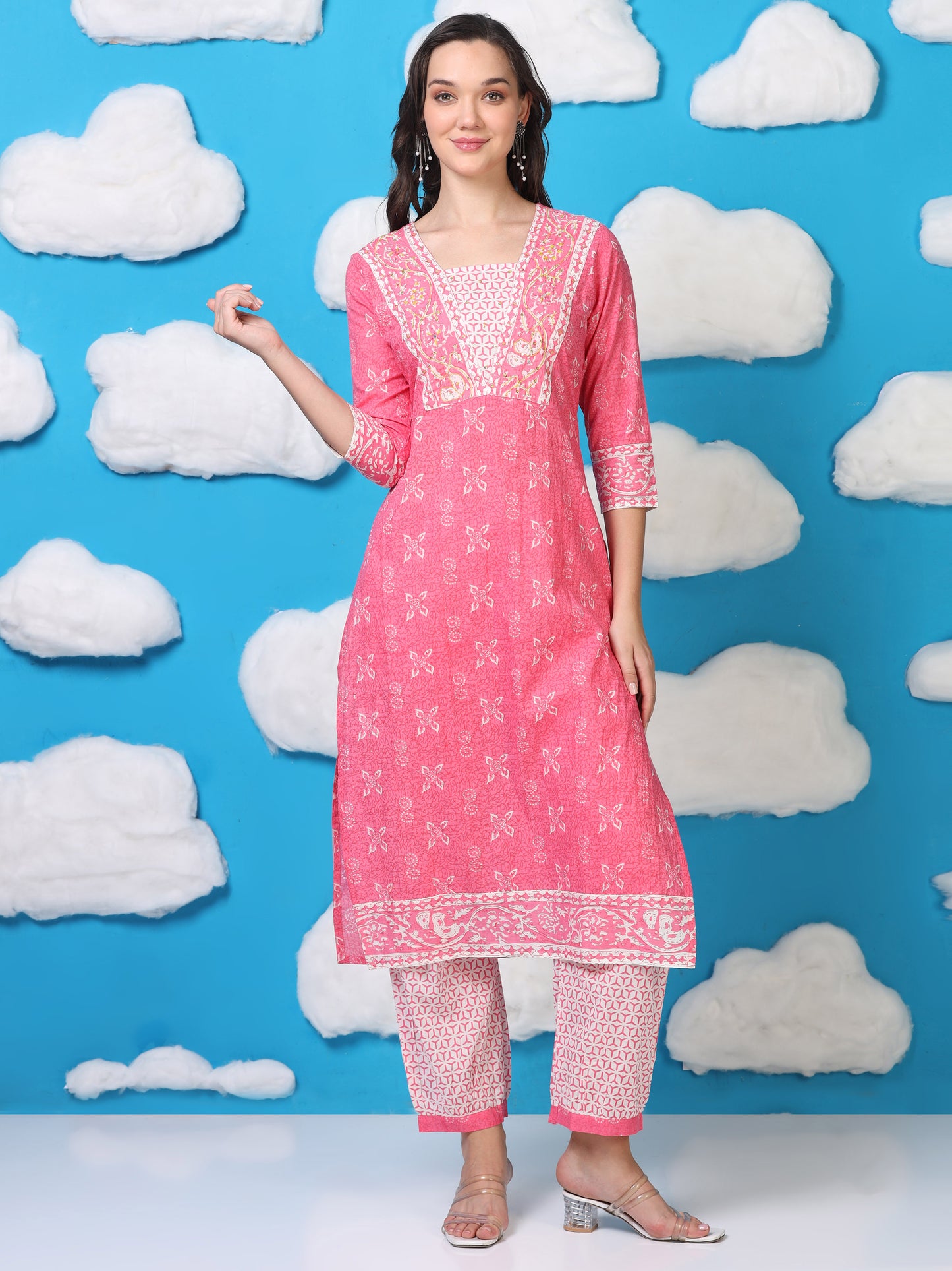 Blush Bloom – Pink Printed Cotton 3-Piece Set (2DF-2-C10)