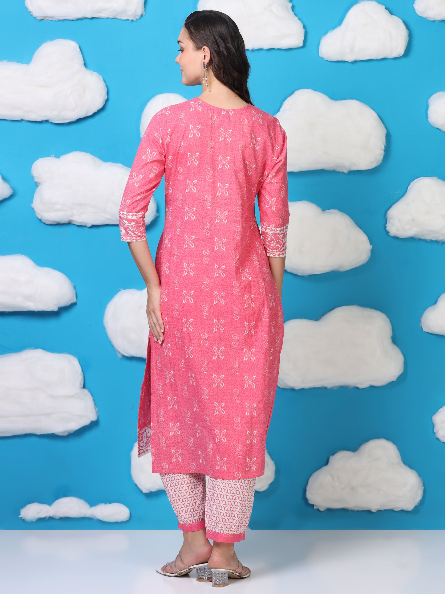 Blush Bloom – Pink Printed Cotton 3-Piece Set (2DF-2-C10)