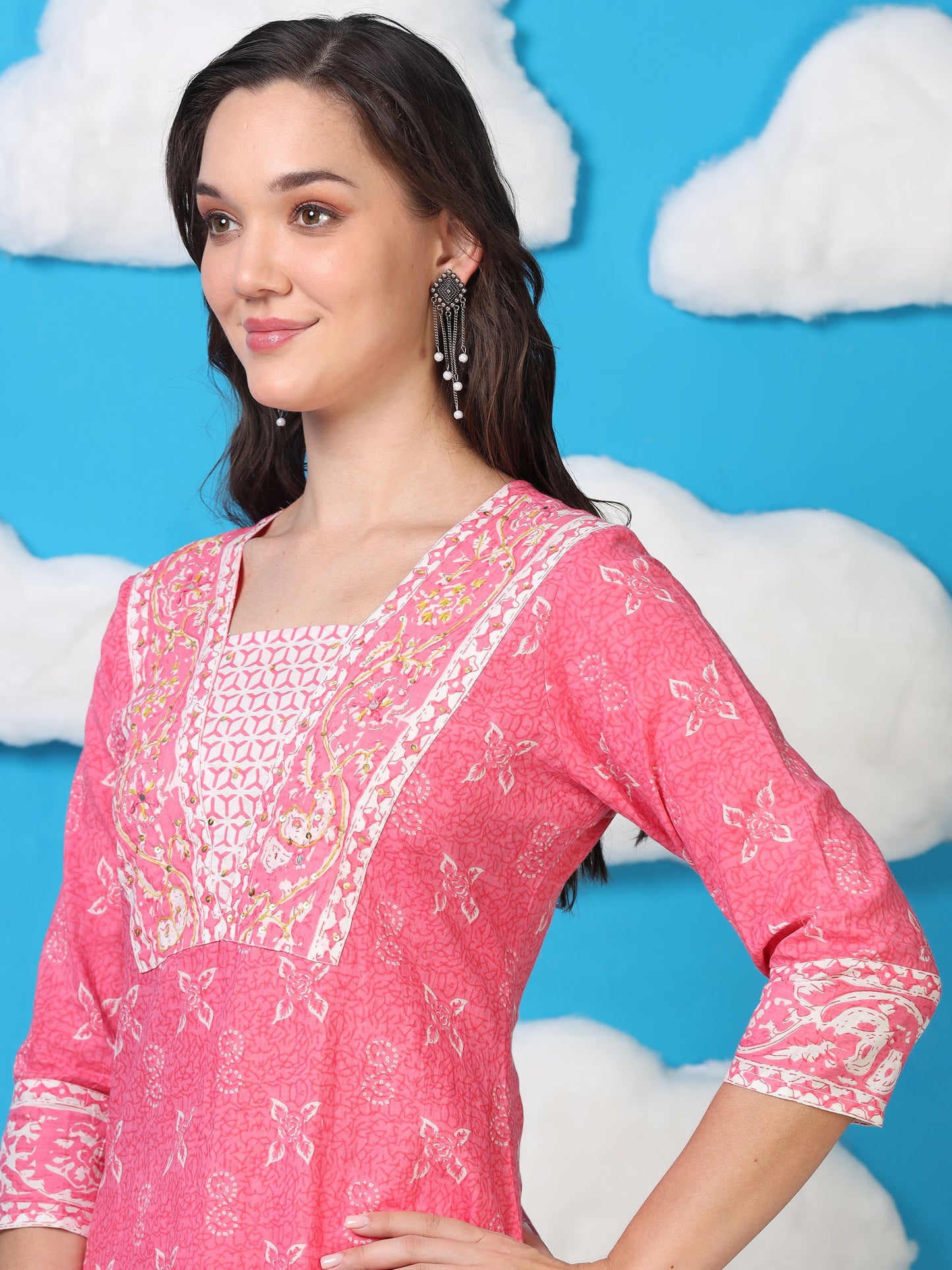 Blush Bloom – Pink Printed Cotton 3-Piece Set (2DF-2-C10)