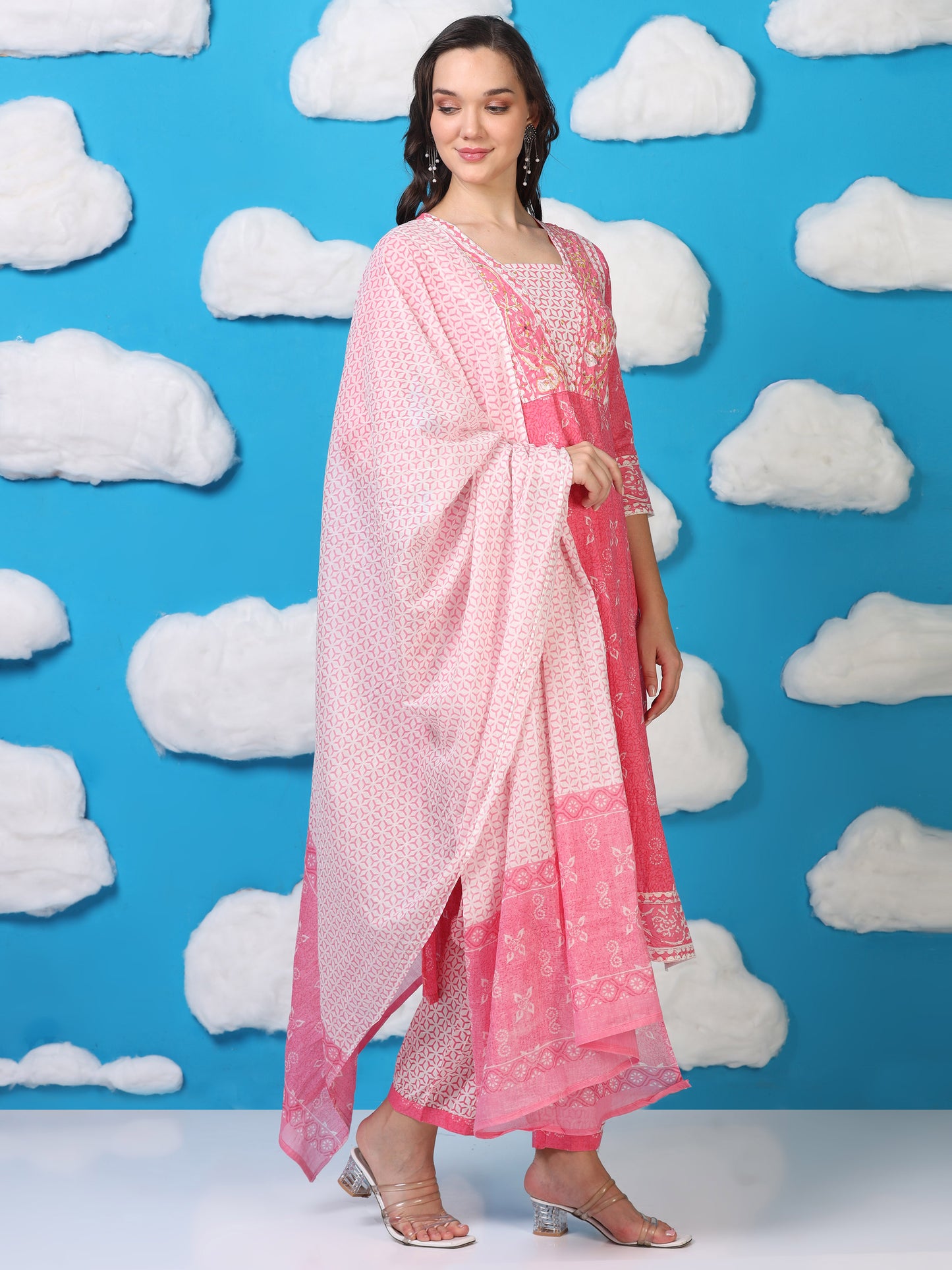 Blush Bloom – Pink Printed Cotton 3-Piece Set (2DF-2-C10)