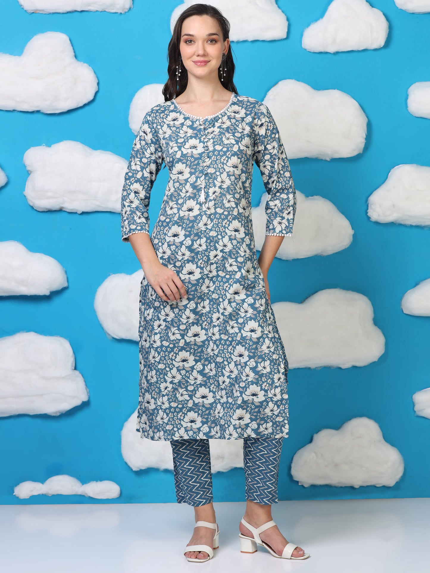 Blue Bloom – Blue & White Printed 3-Piece Set (2TP-6-C19)