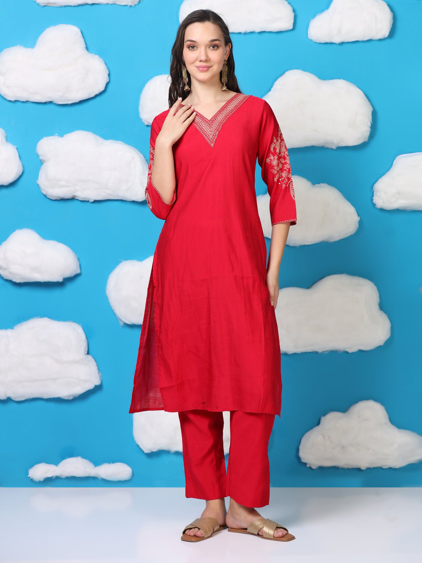 Red Hour – Raw Cotton & Banarasi Silk-Blend 3-Piece Set (1NH-2-C11)