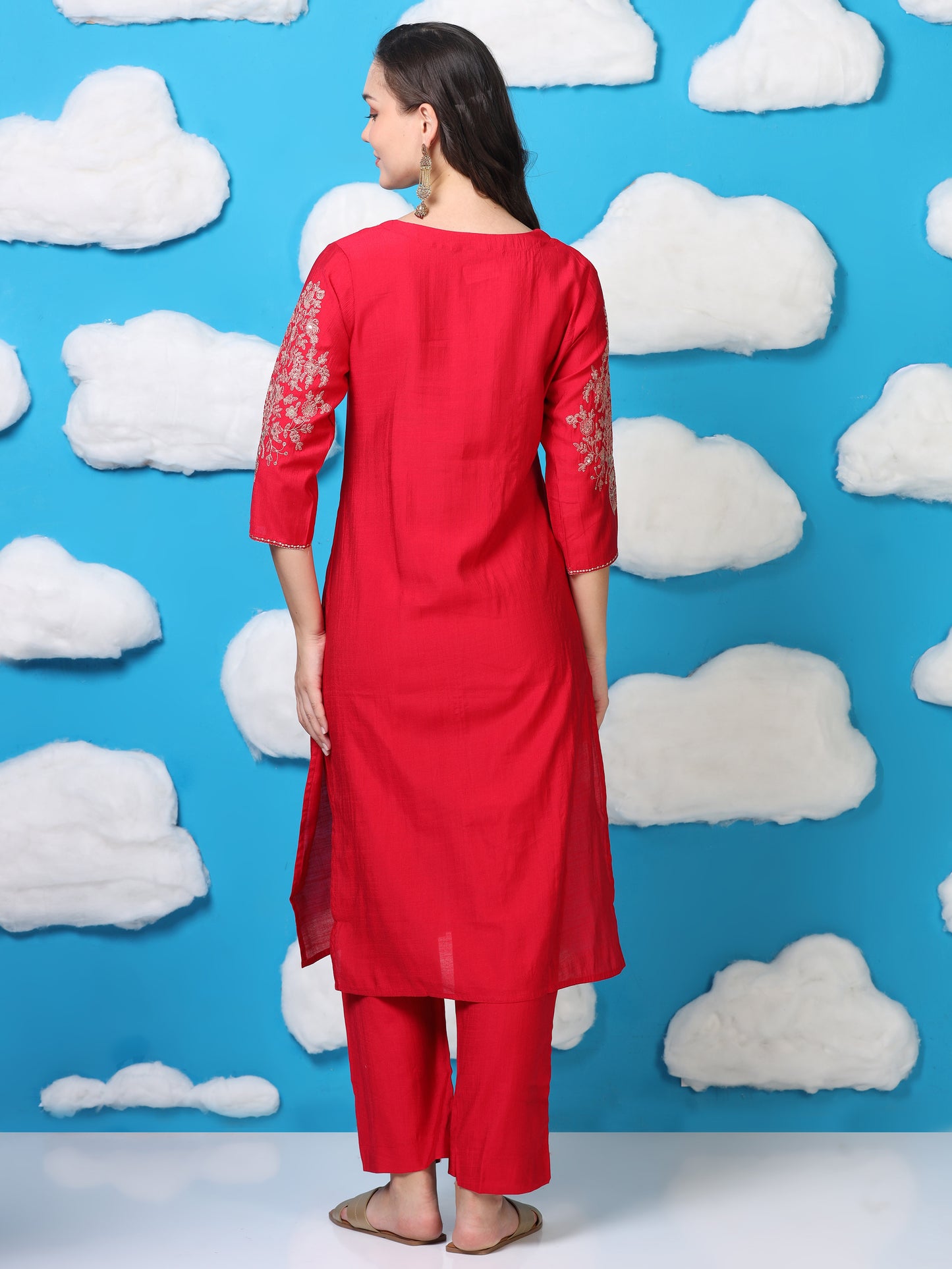 Red Hour – Raw Cotton & Banarasi Silk-Blend 3-Piece Set (1NH-2-C11)