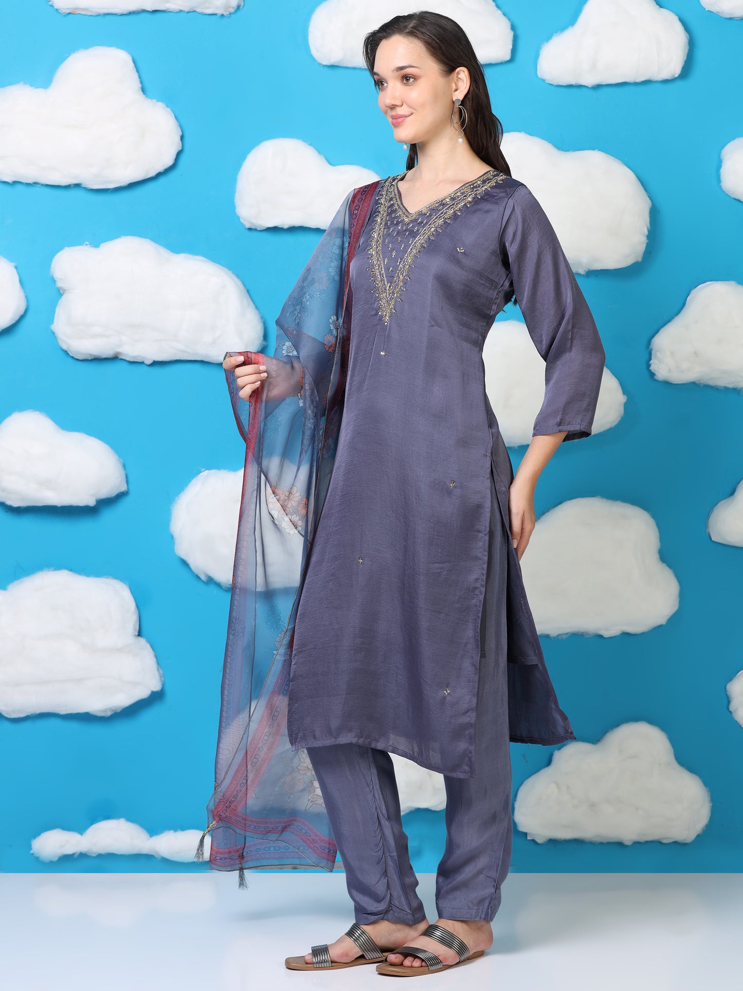 Twilight Taffeta – Blueish-Purple Tissue & Organza 3-Piece Set (1KI-6-C10)