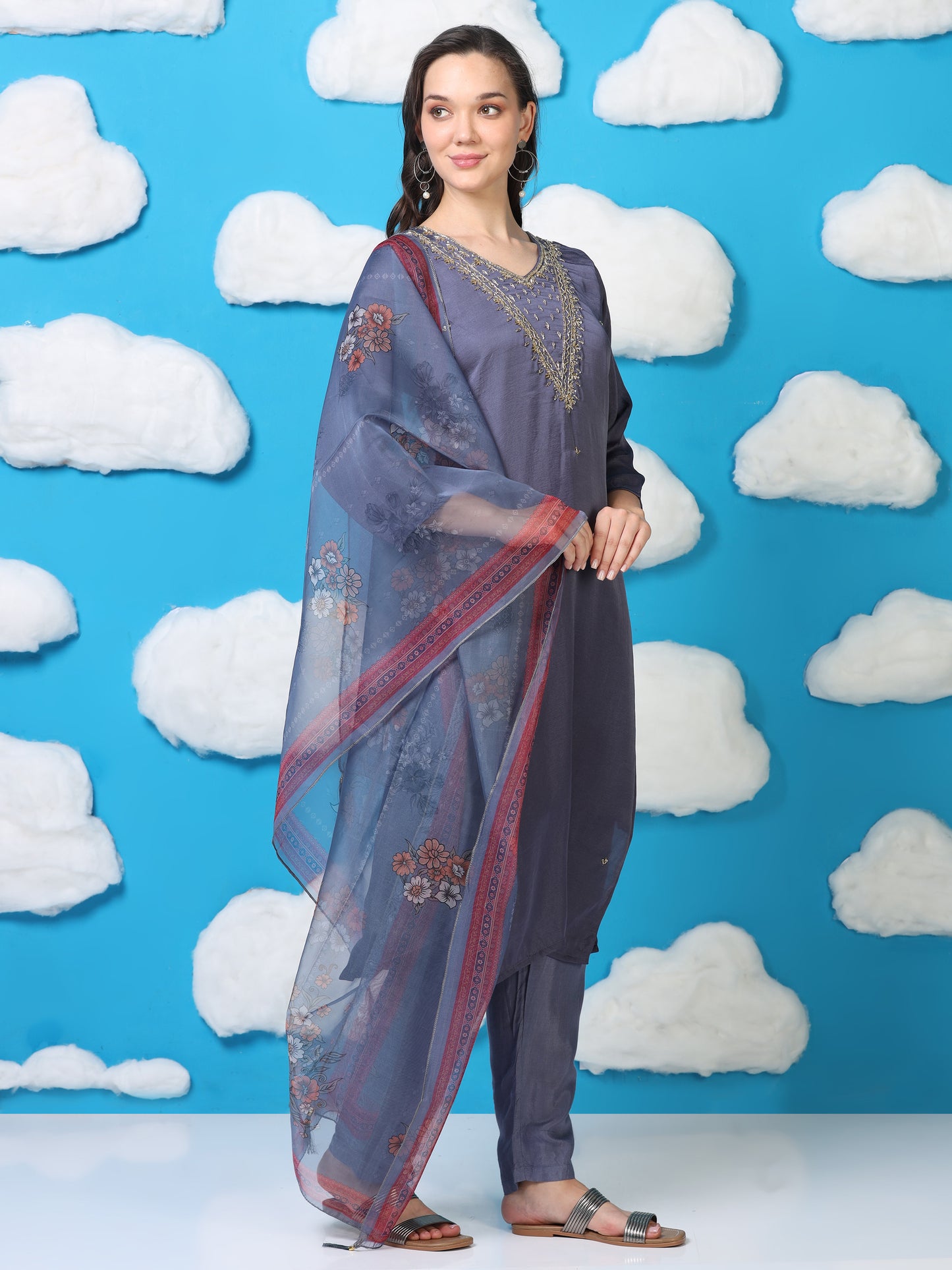 Twilight Taffeta – Blueish-Purple Tissue & Organza 3-Piece Set (1KI-6-C10)