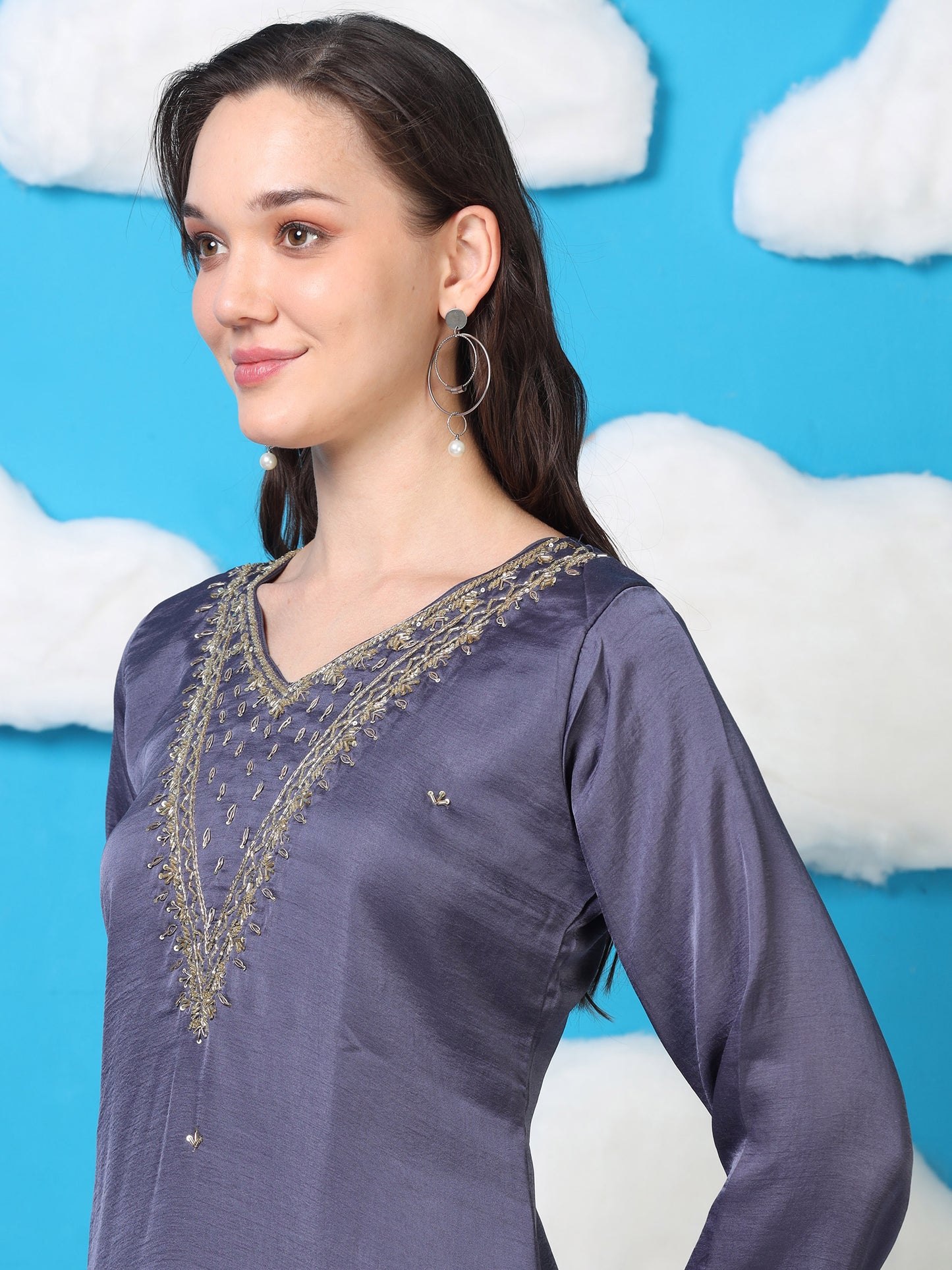 Twilight Taffeta – Blueish-Purple Tissue & Organza 3-Piece Set (1KI-6-C10)