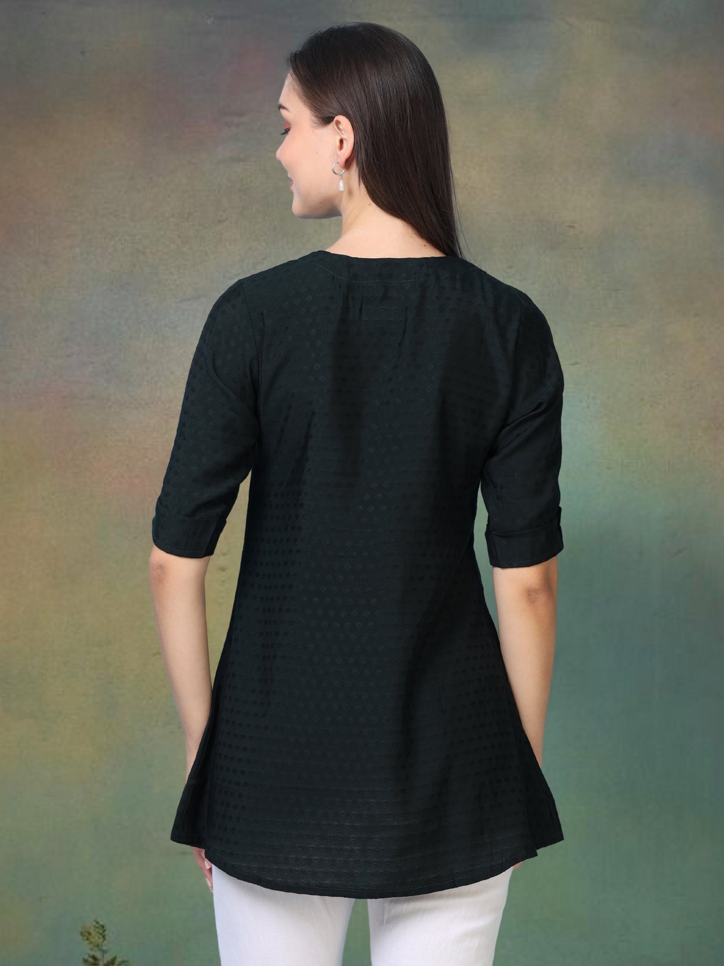 Midnight Muse – Self-Jacquard Black Short Kurti (1NH-0-A19)