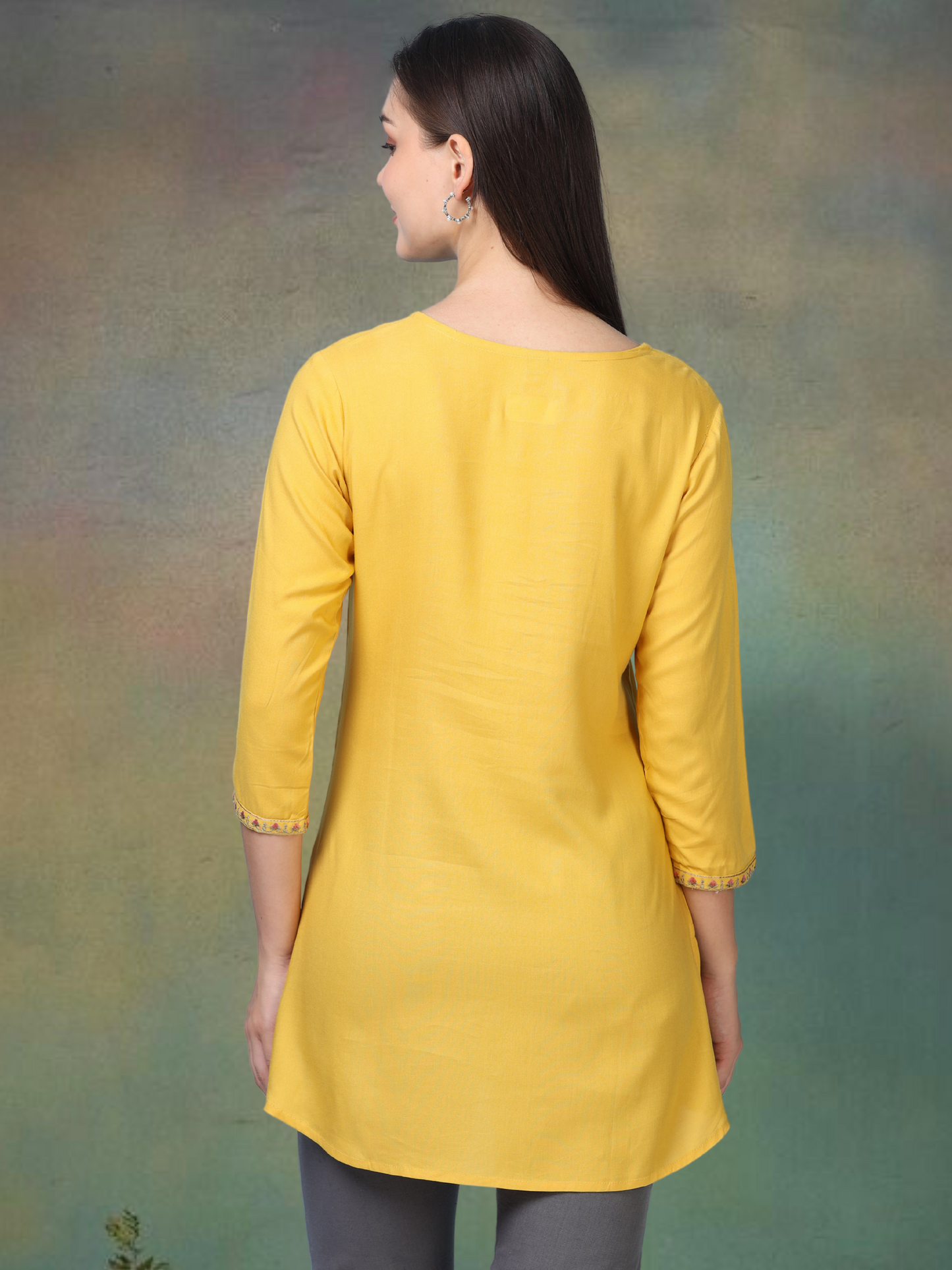 Yellow Sunny Bloom – Embroidered Short Cotton Kurti (2PS-4-A1)