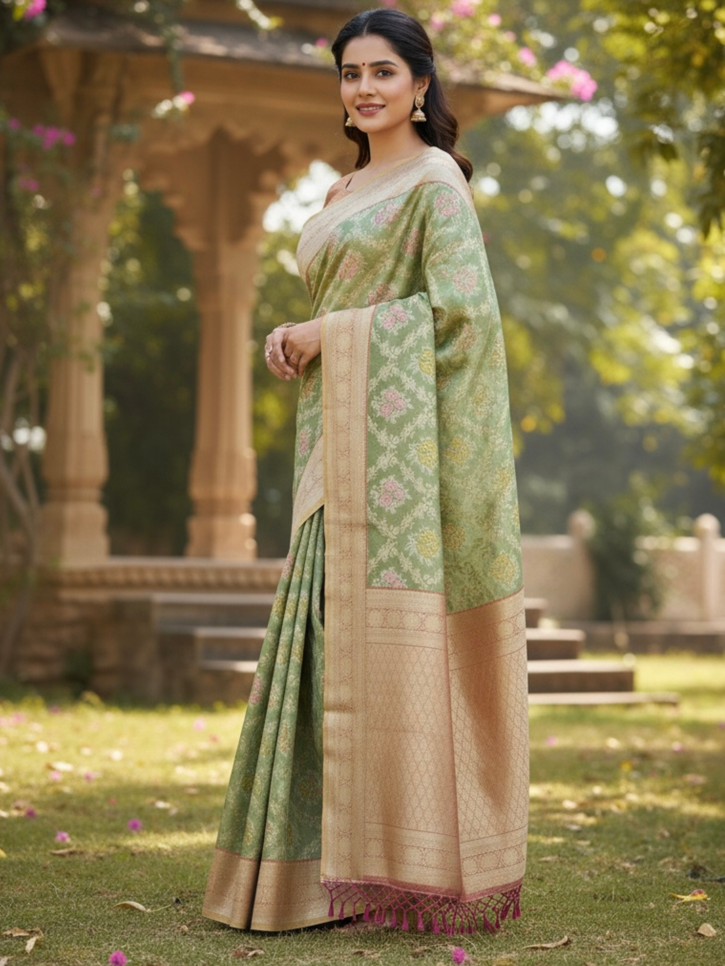 Peach-Leaf Glow – Tissue Art Silk Saree (G-PC-521003)