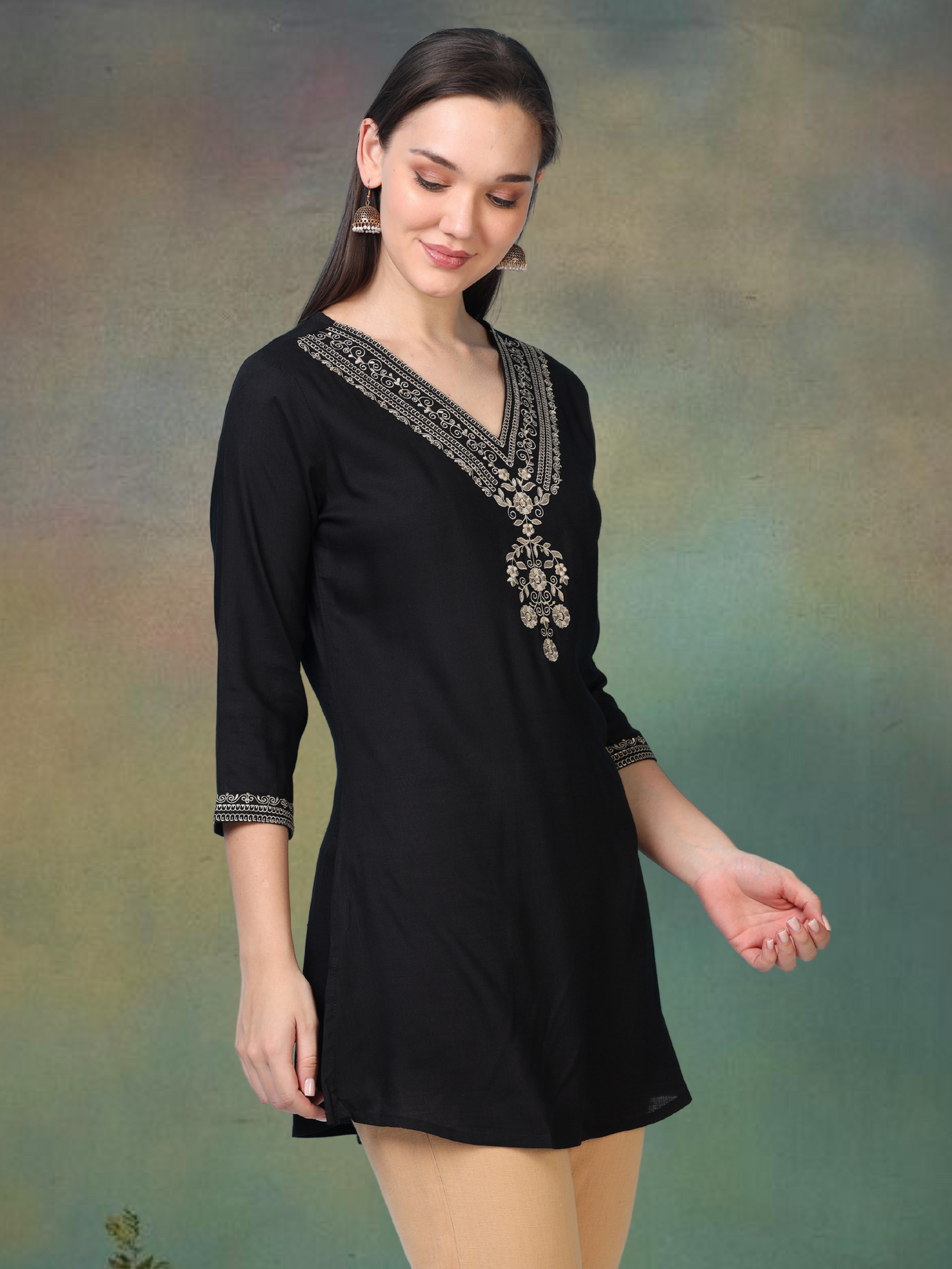 Black Gold Charm – Embroidered Short Kurti (2PS-0-A2)
