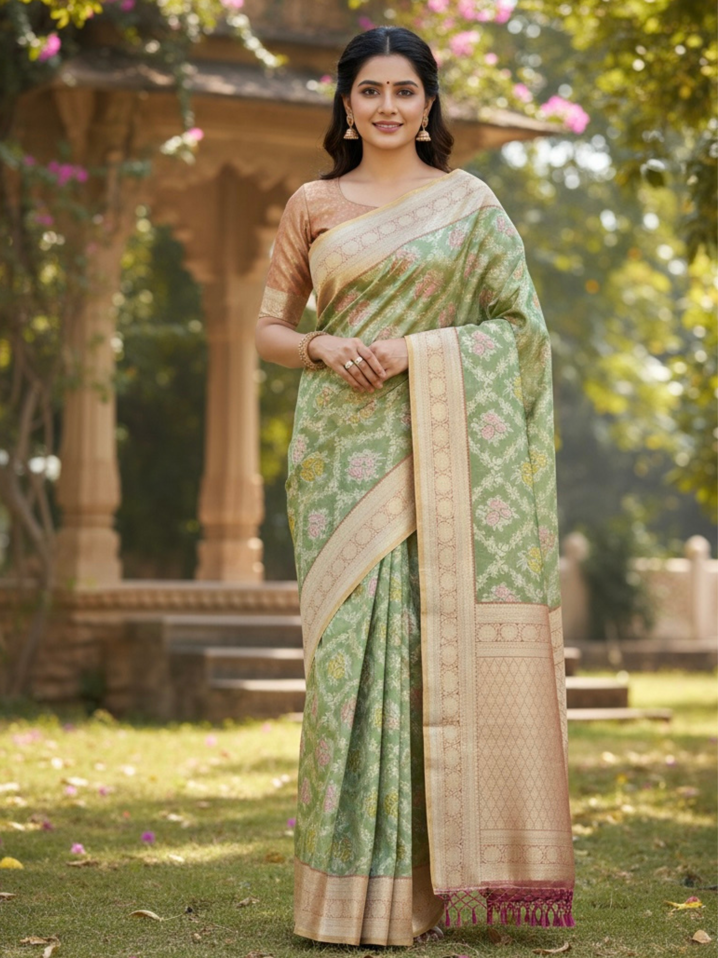 Peach-Leaf Glow – Tissue Art Silk Saree (G-PC-521003)