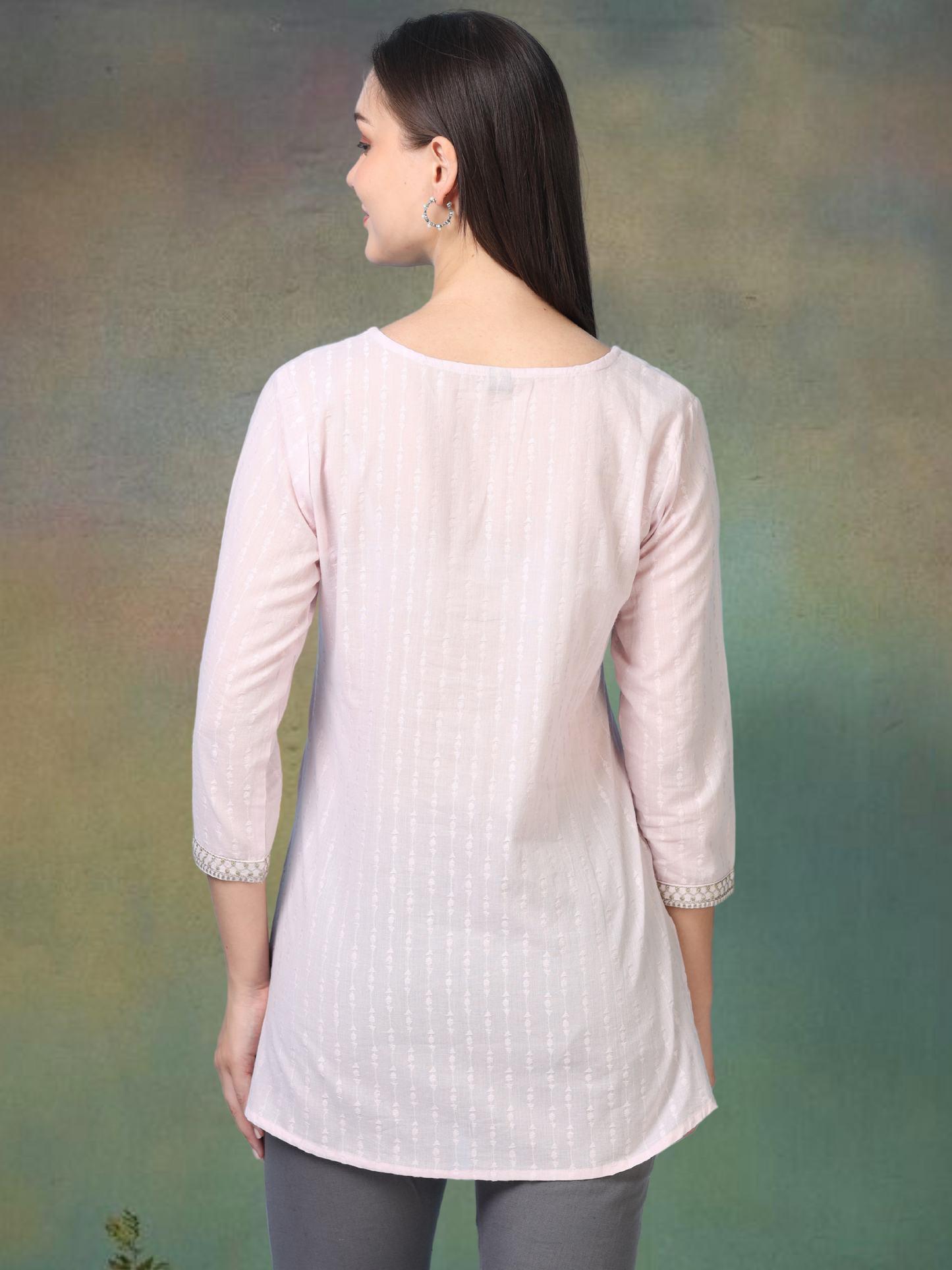 Pink Blossom Chic – Embroidered Short Cotton Kurti (2PS-7-A3)