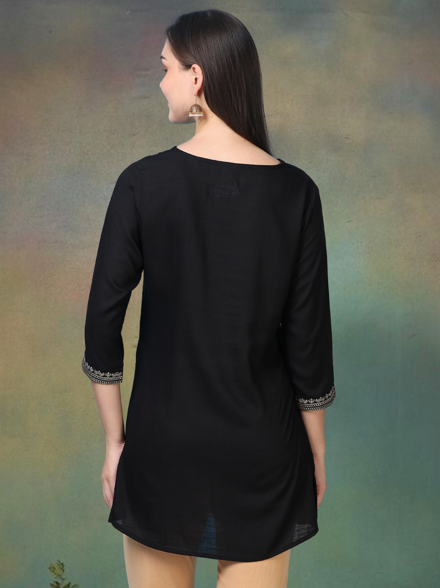 Black Gold Charm – Embroidered Short Kurti (2PS-0-A2)