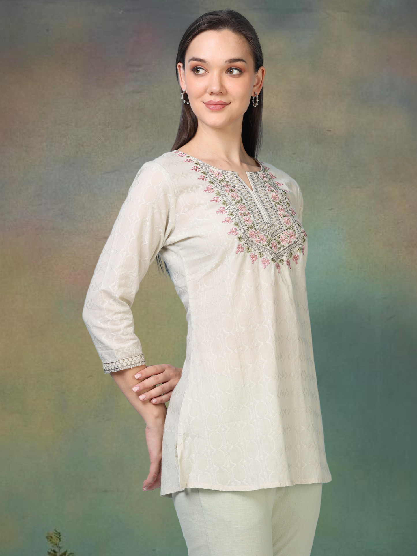 Pista Bloom – Embroidered Short Cotton Kurti (2PS-6-A4)