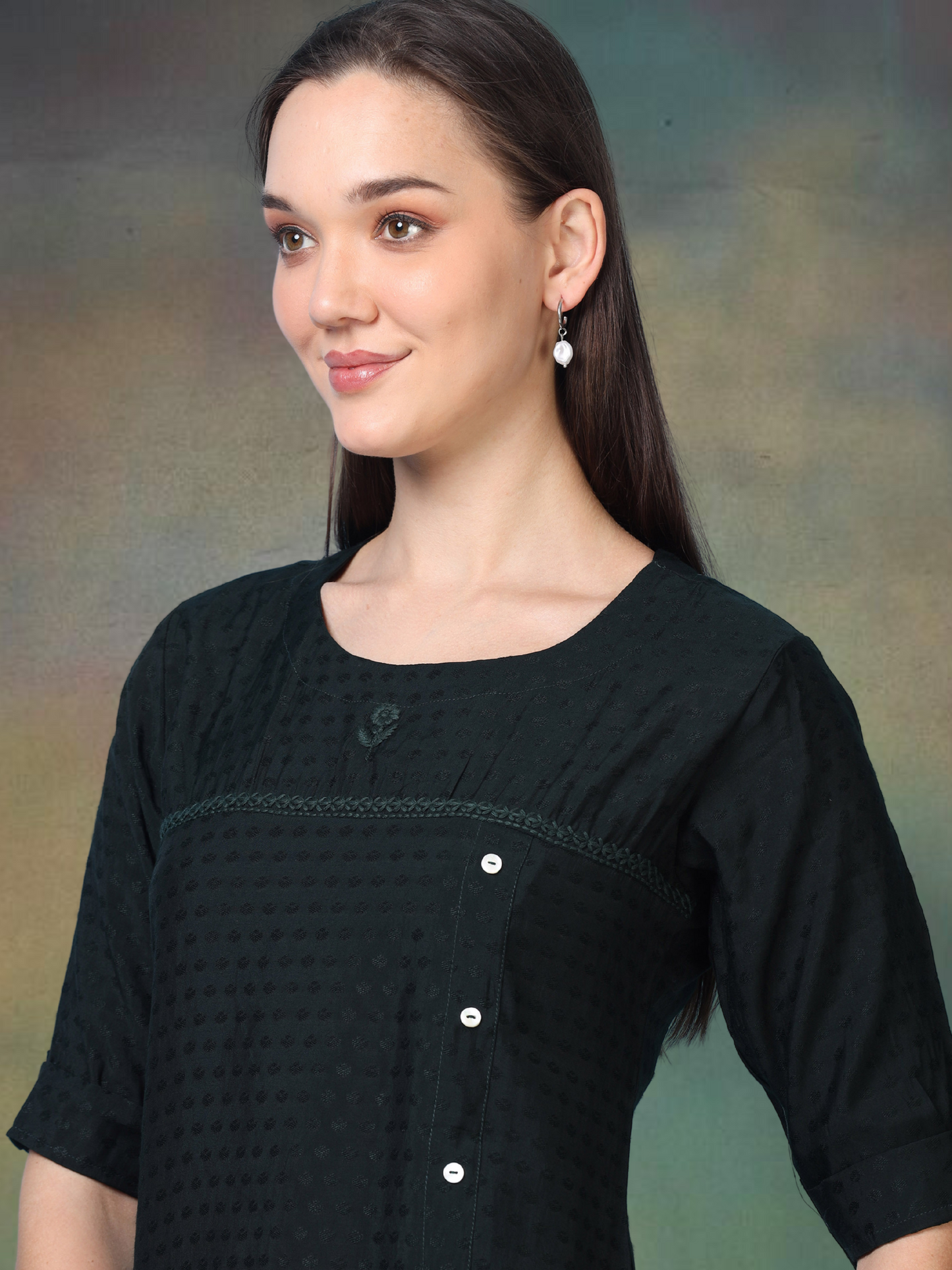Midnight Muse – Self-Jacquard Black Short Kurti (1NH-0-A19)