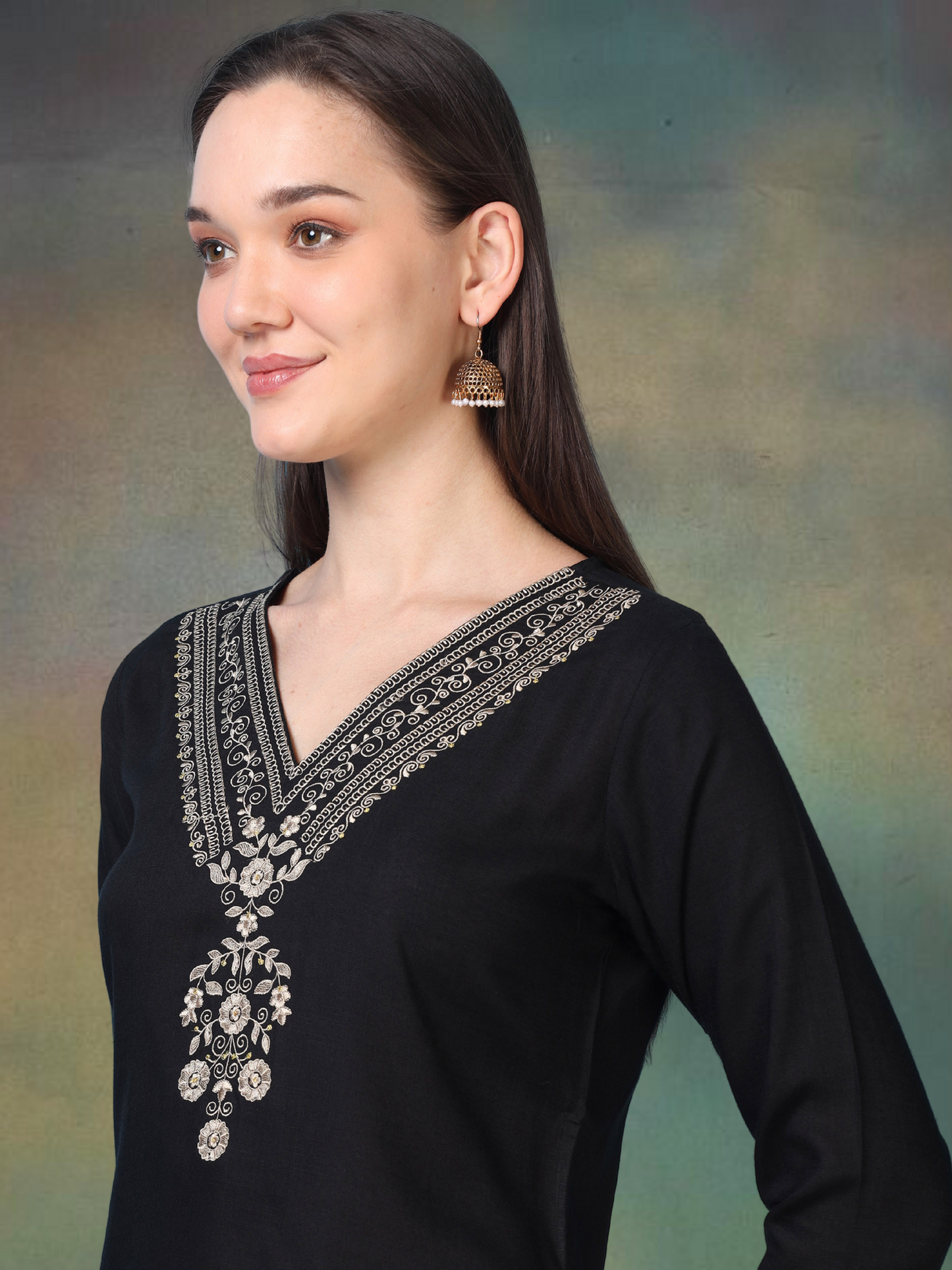 Black Gold Charm – Embroidered Short Kurti (2PS-0-A2)