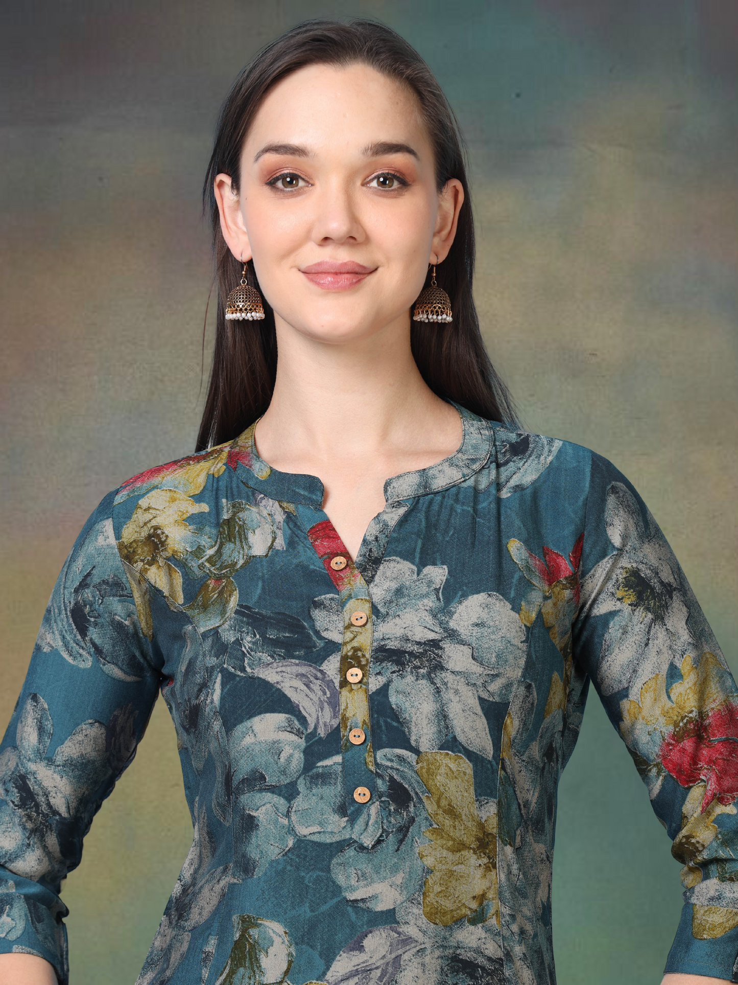 Sky Bloom – Floral Printed Short Blue Cotton Kurti (1NH-6-A2)