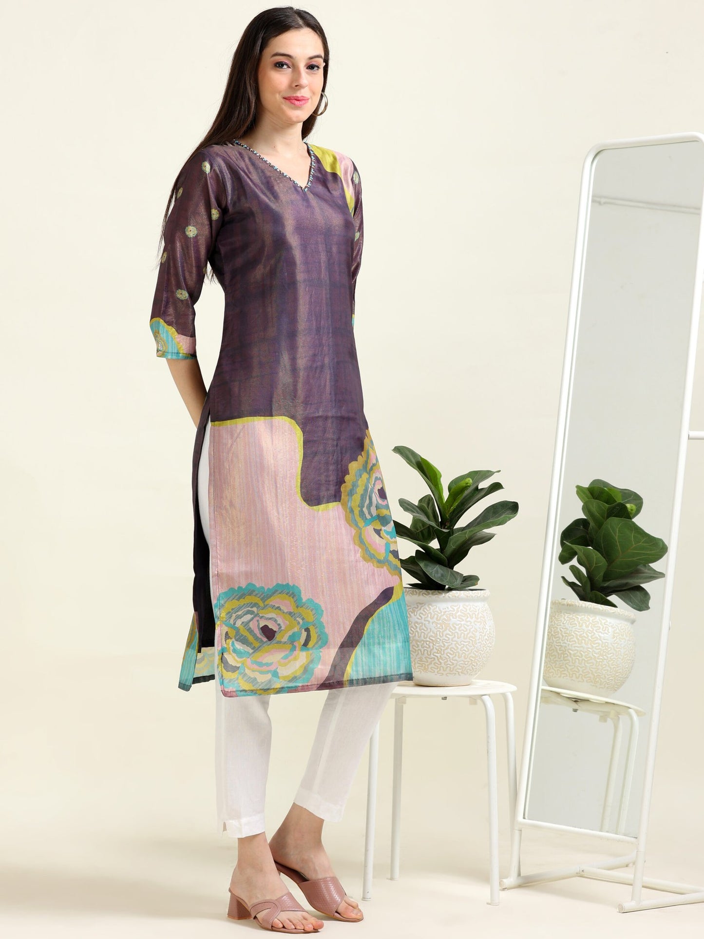 Lavender Luxe – Shimmer Embroidered Viscose Kurti (1JD-7-A5)