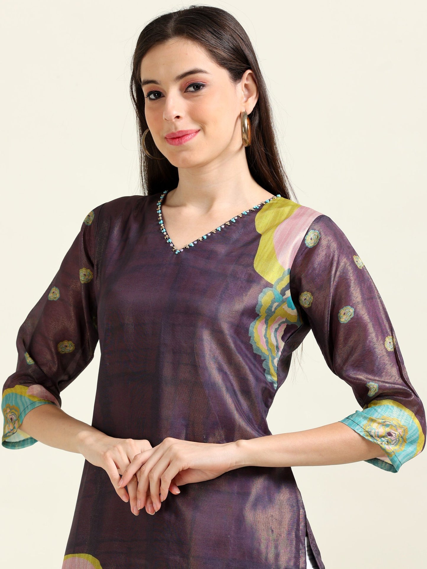 Lavender Luxe – Shimmer Embroidered Viscose Kurti (1JD-7-A5)