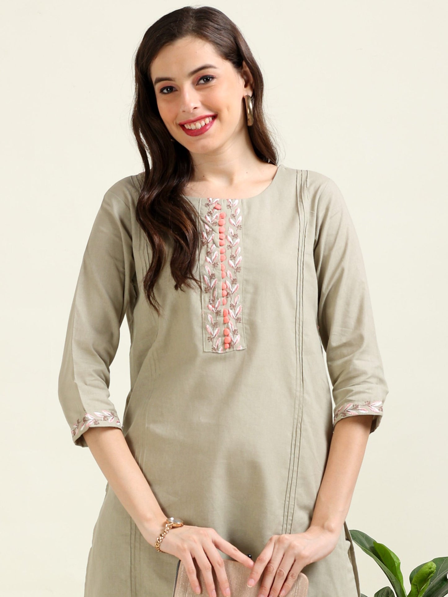 Subtle Olive Elegance – Handworked Light Olive 2 piece set (1KB-5-B7)