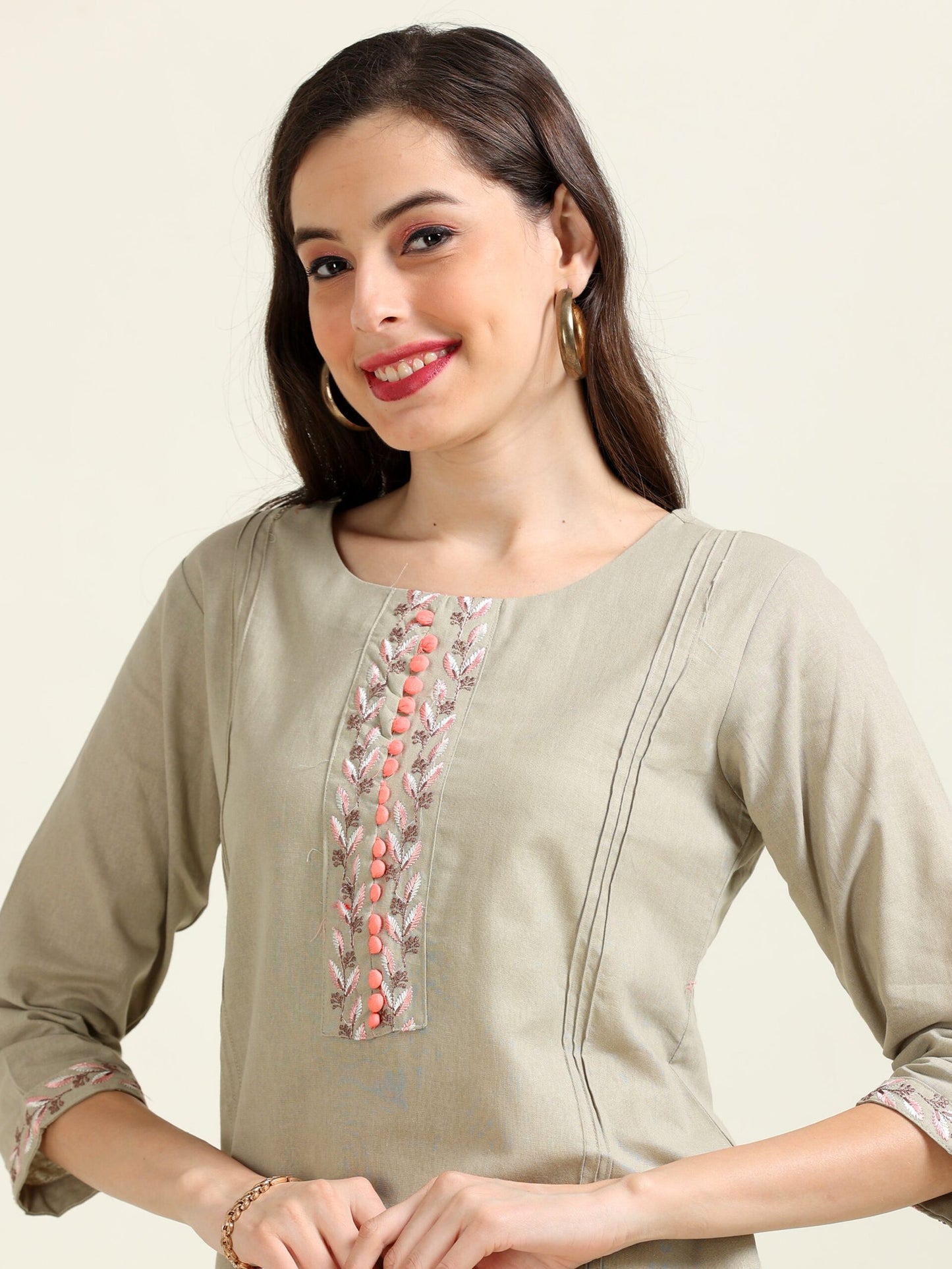 Subtle Olive Elegance – Handworked Light Olive 2 piece set (1KB-5-B7)