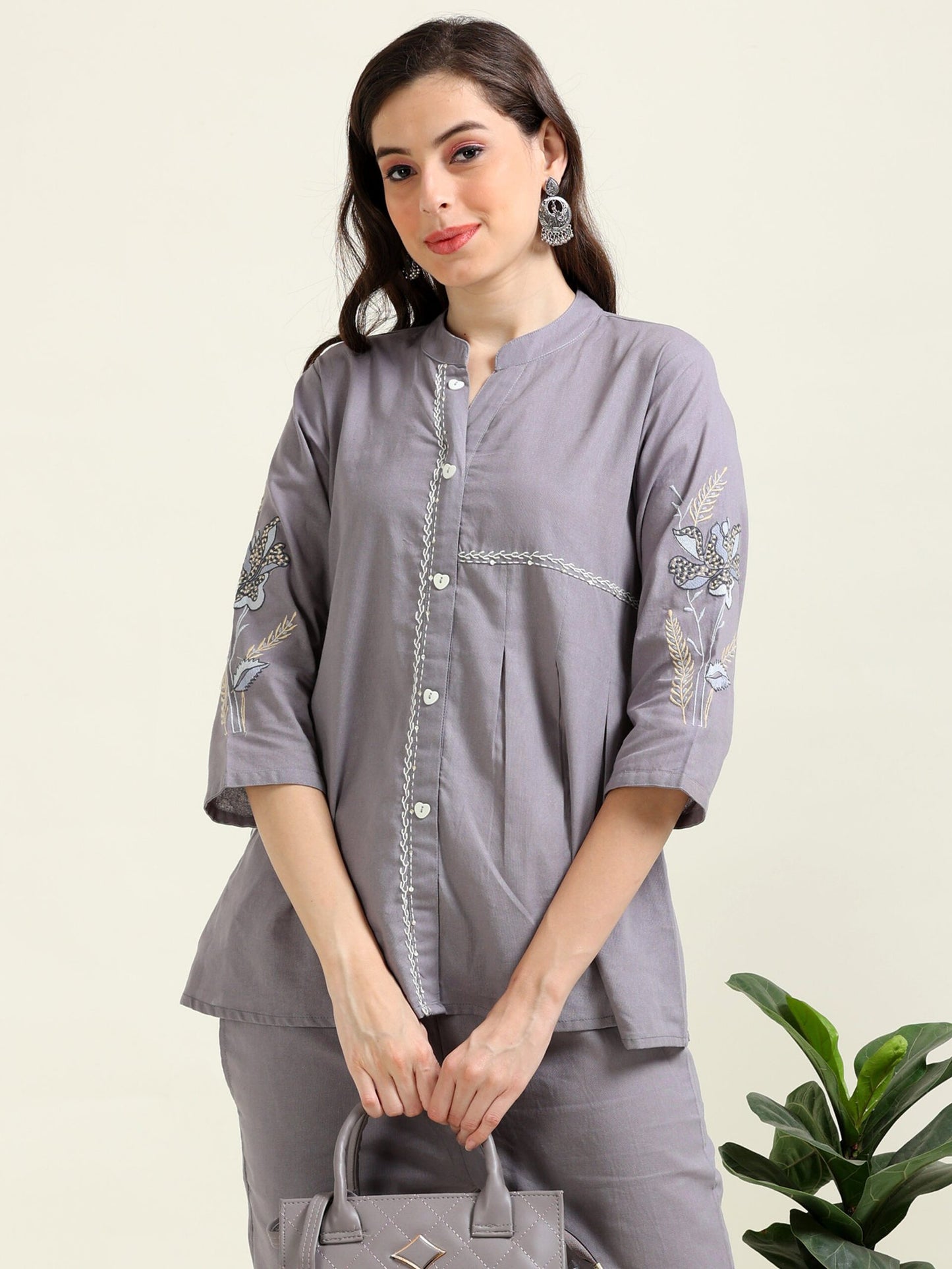 Gray Indo-Western Charm – Cotton Co-ord Set (1KB-7-B15)