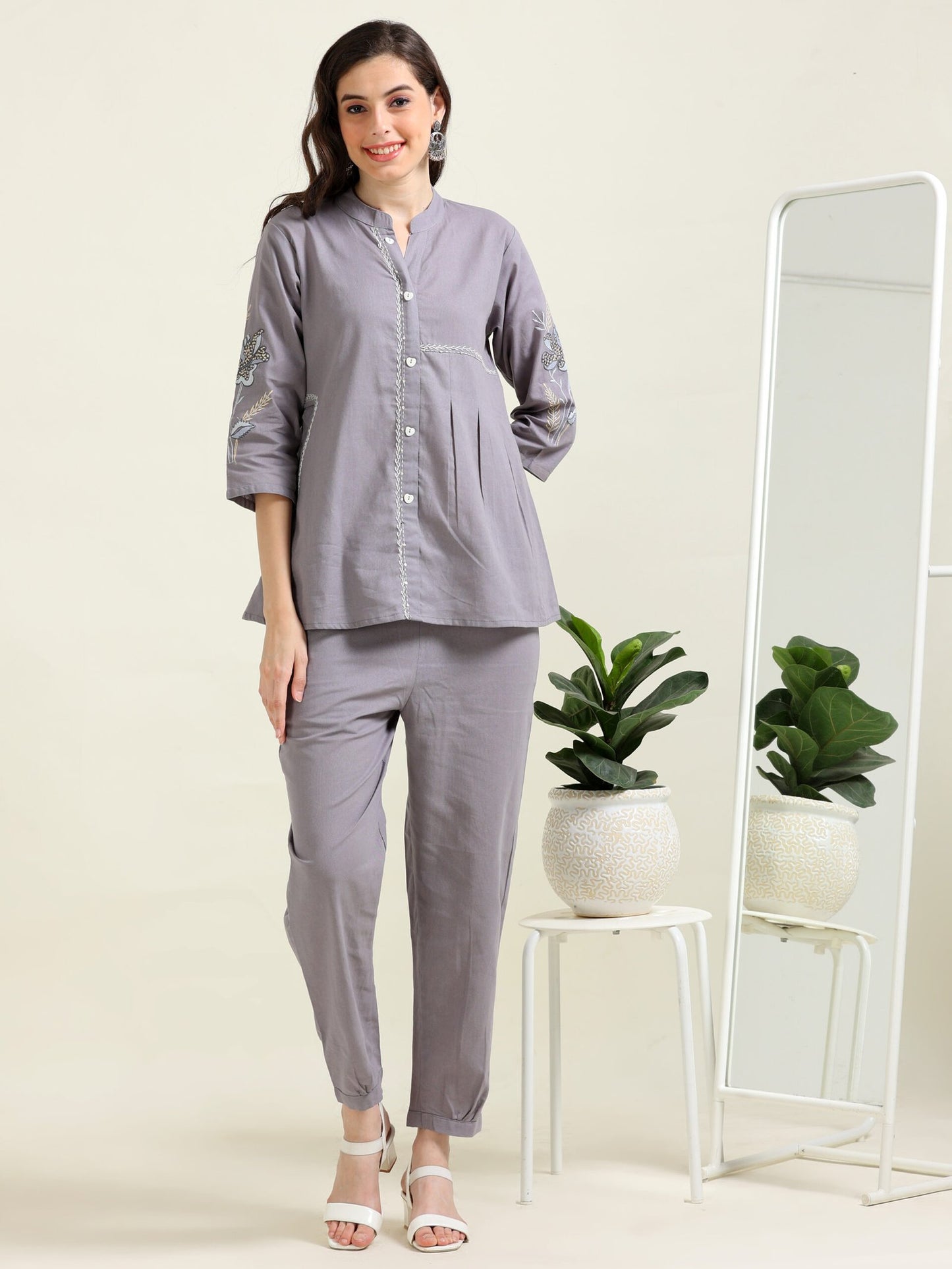 Gray Indo-Western Charm – Cotton Co-ord Set (1KB-7-B15)