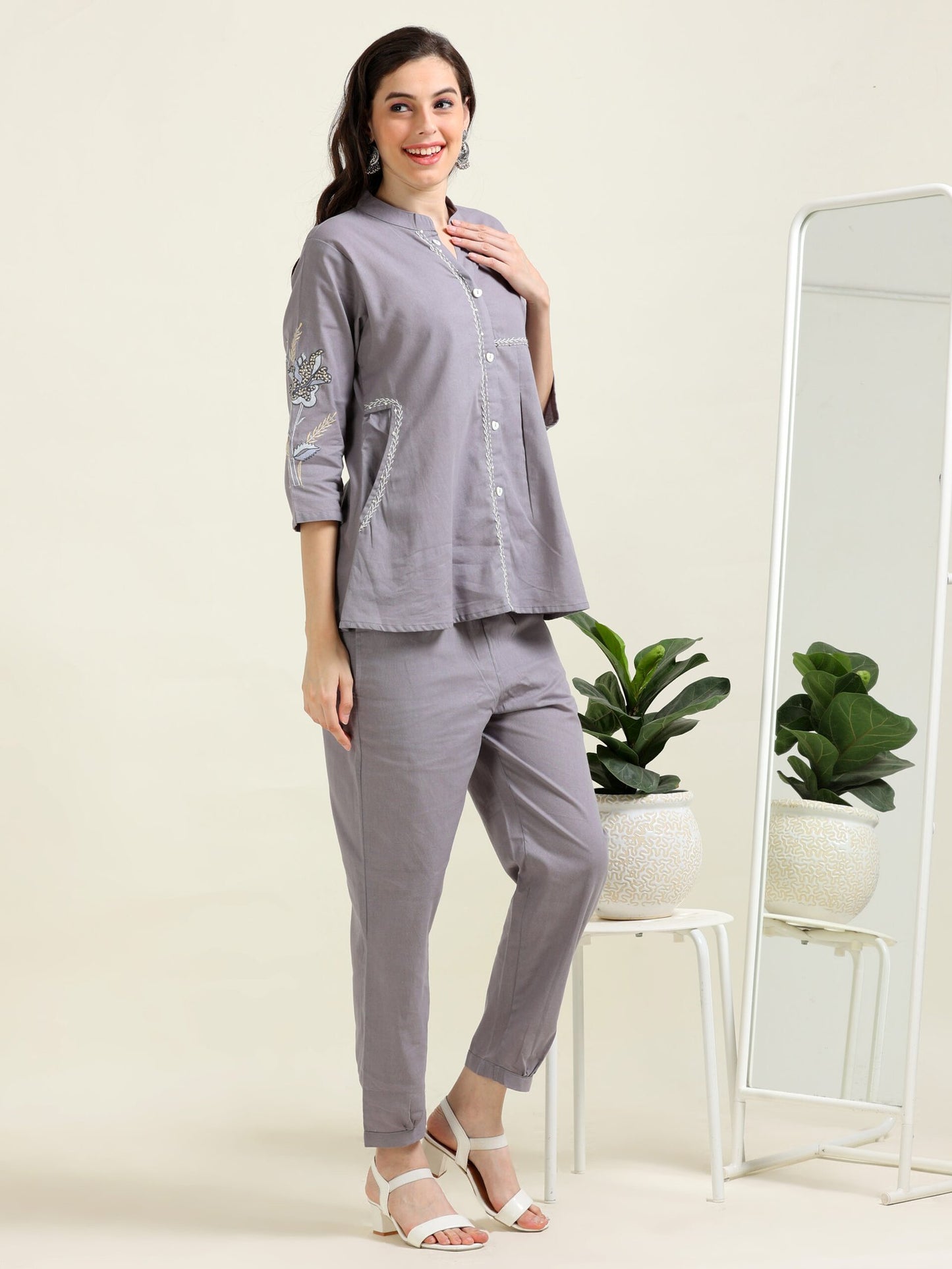 Gray Indo-Western Charm – Cotton Co-ord Set (1KB-7-B15)
