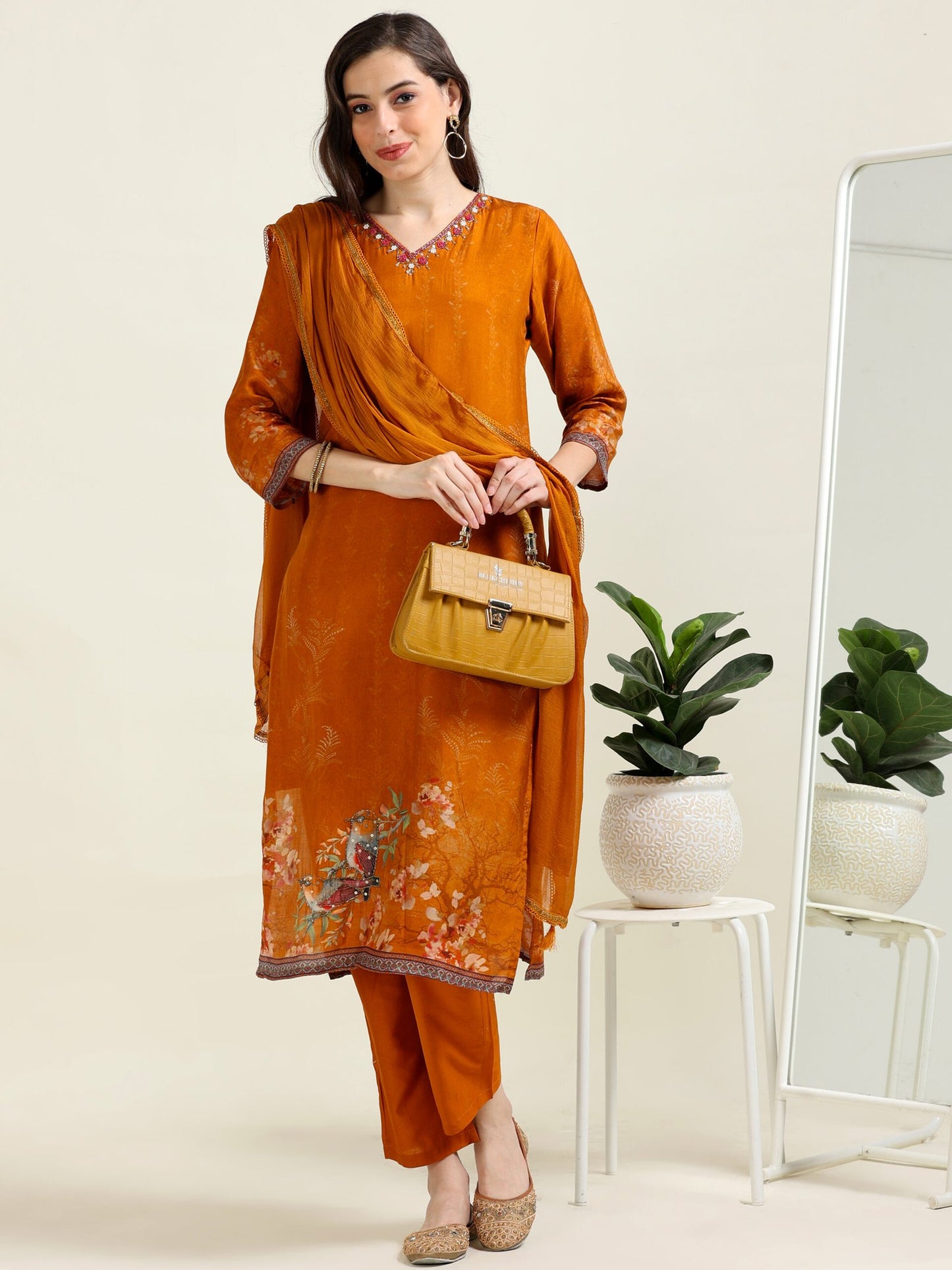 Golden Mustard Grace – Handworked Viscose 3 piece set (1KI-4-C11)