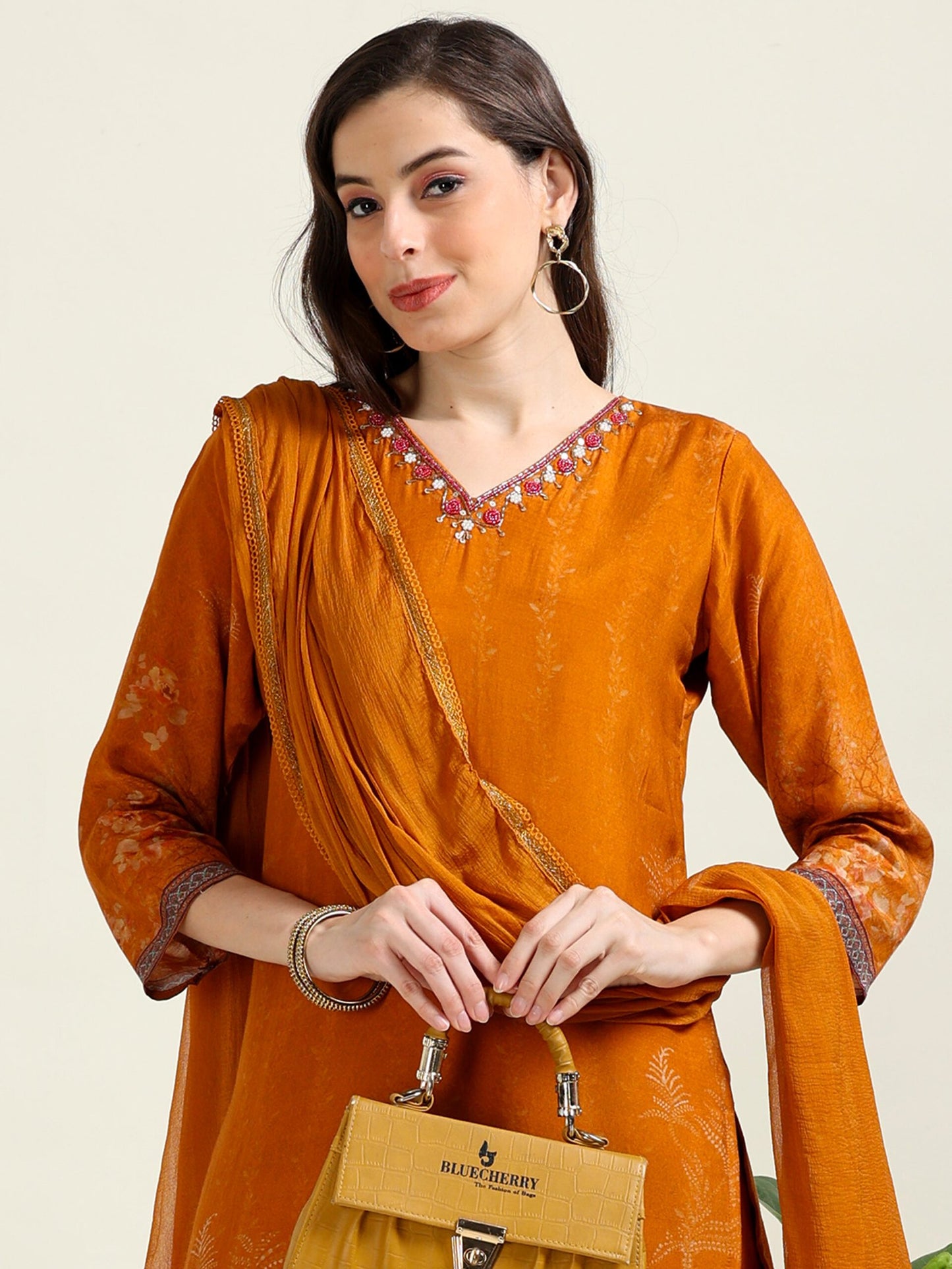 Golden Mustard Grace – Handworked Viscose 3 piece set (1KI-4-C11)