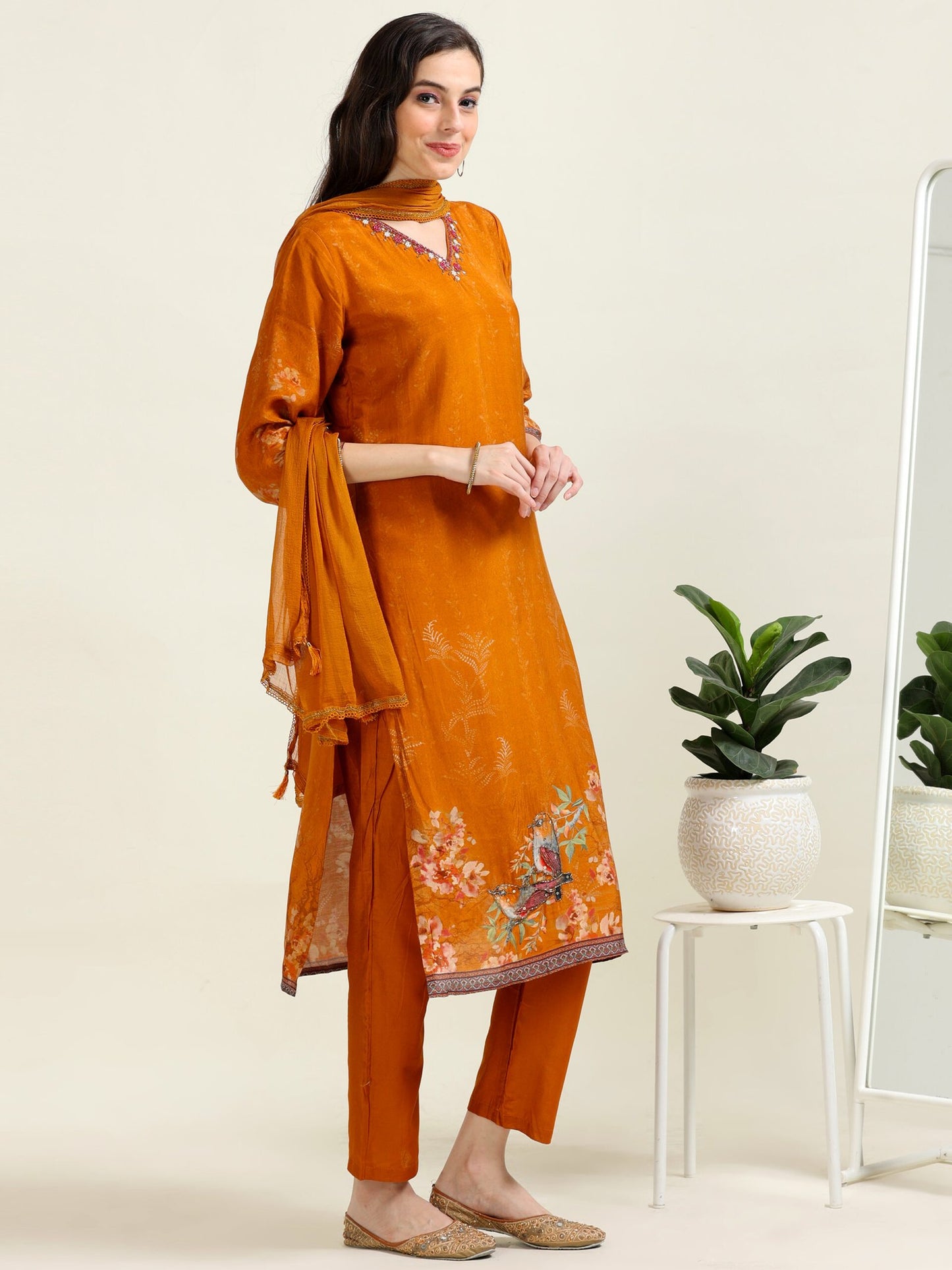 Golden Mustard Grace – Handworked Viscose 3 piece set (1KI-4-C11)
