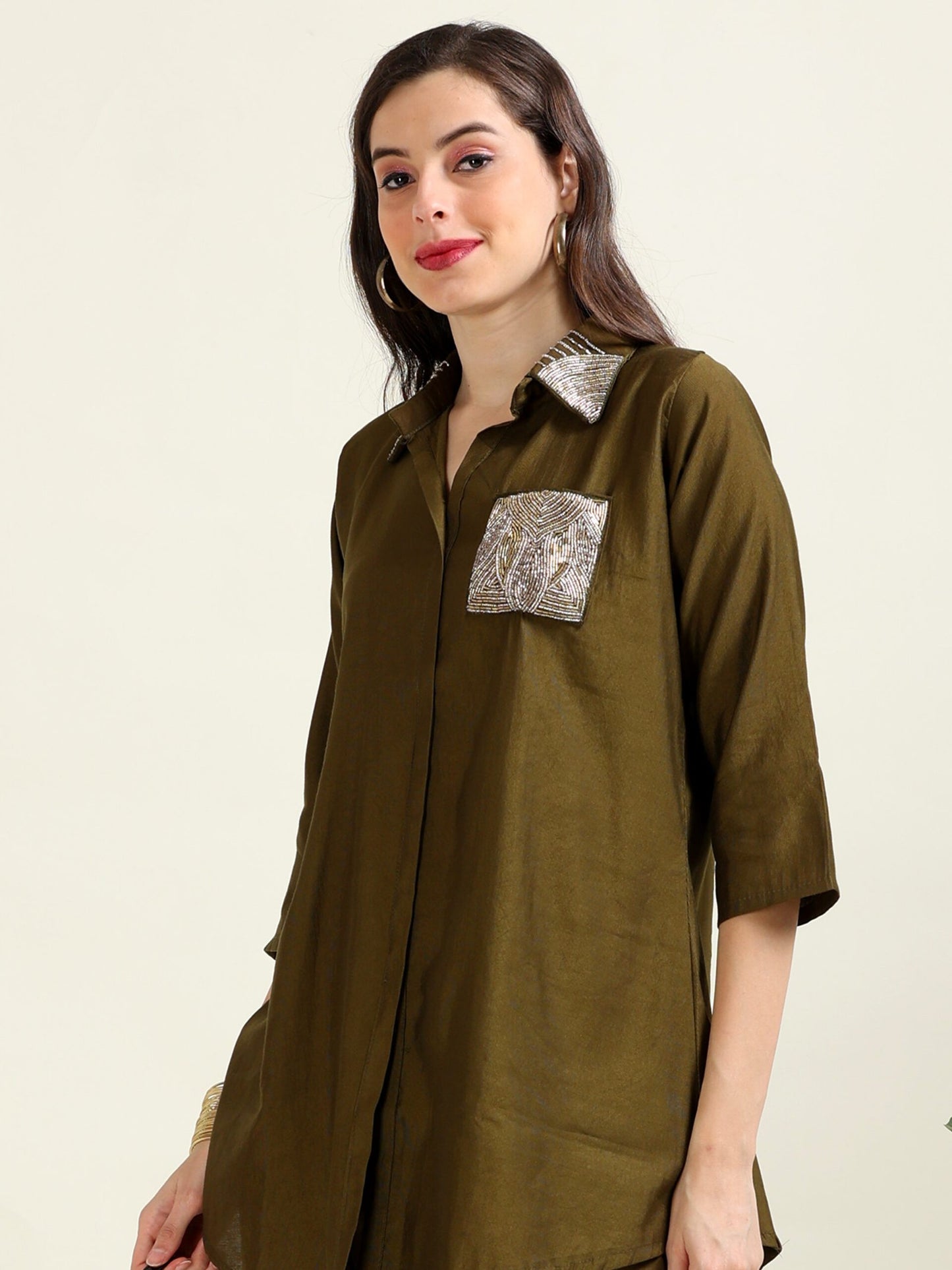 Olive Urban Chic – Indo-Western Handworked Co-Ord Set (1KI-5-B6)