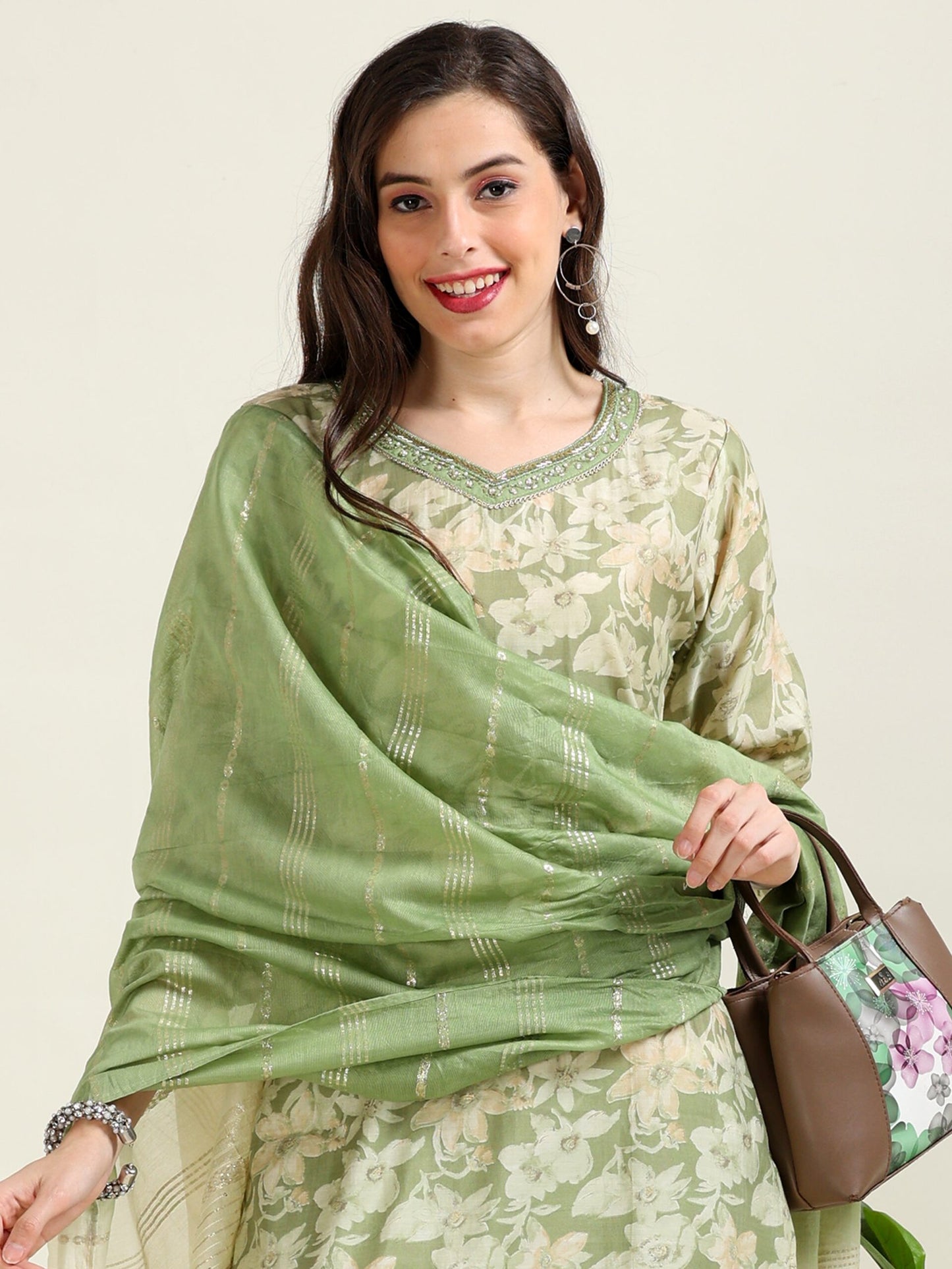 Emerald Allure – Sea-Green Viscose Festive 3 piece set (1KI-5-C5)