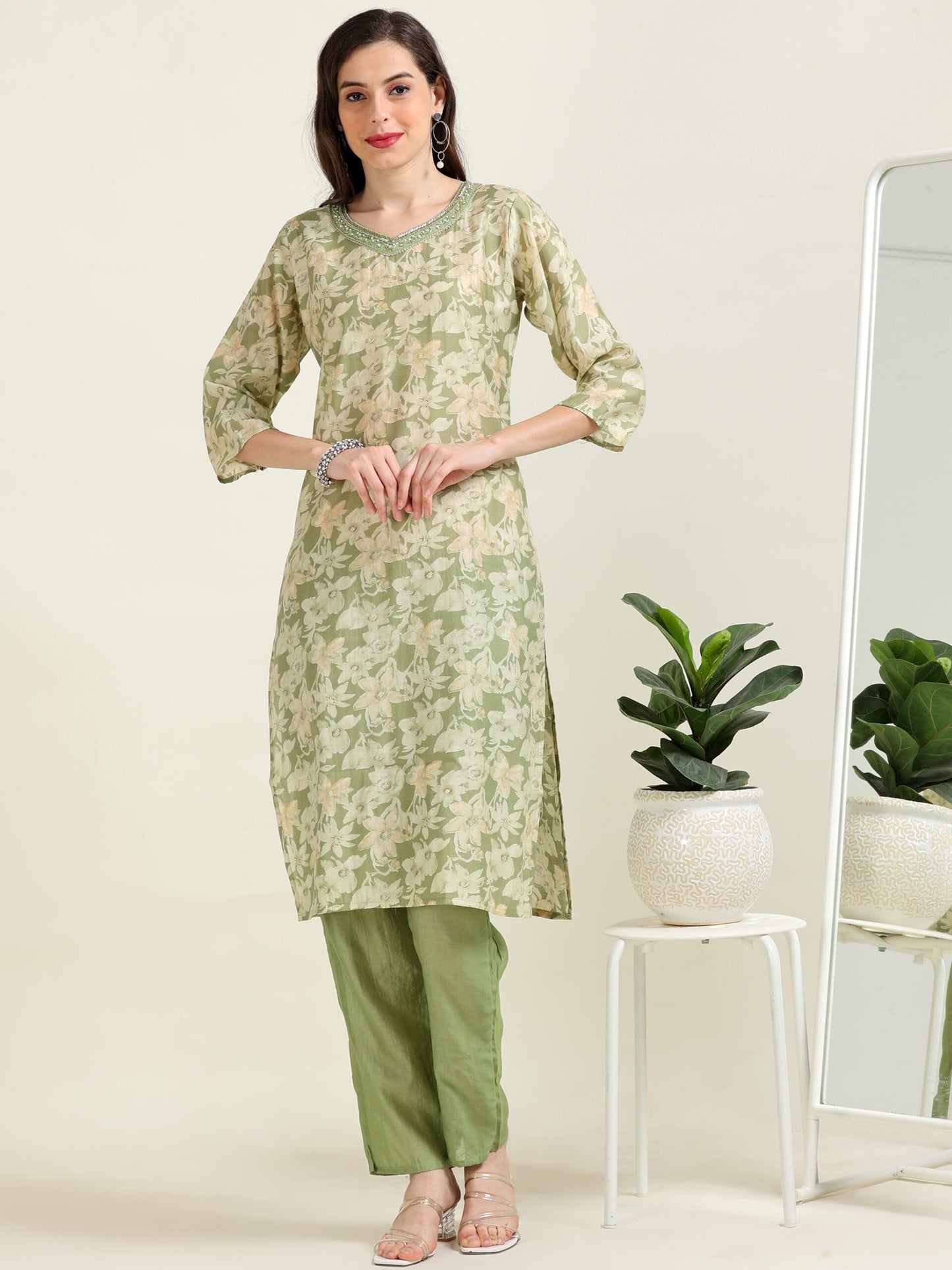 Emerald Allure – Sea-Green Viscose Festive 3 piece set (1KI-5-C5)