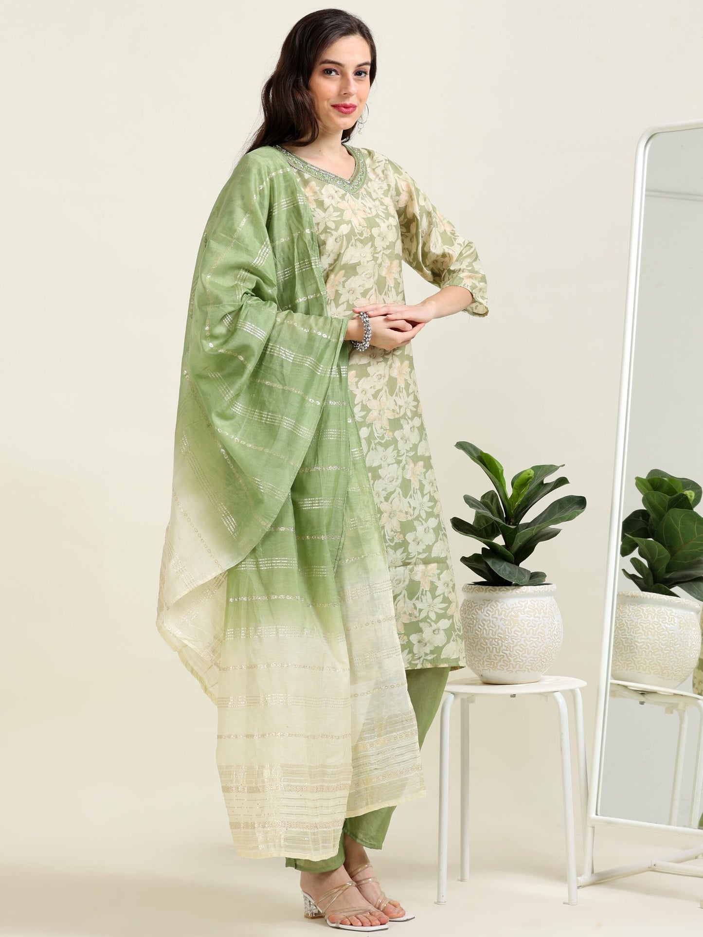 Emerald Allure – Sea-Green Viscose Festive 3 piece set (1KI-5-C5)