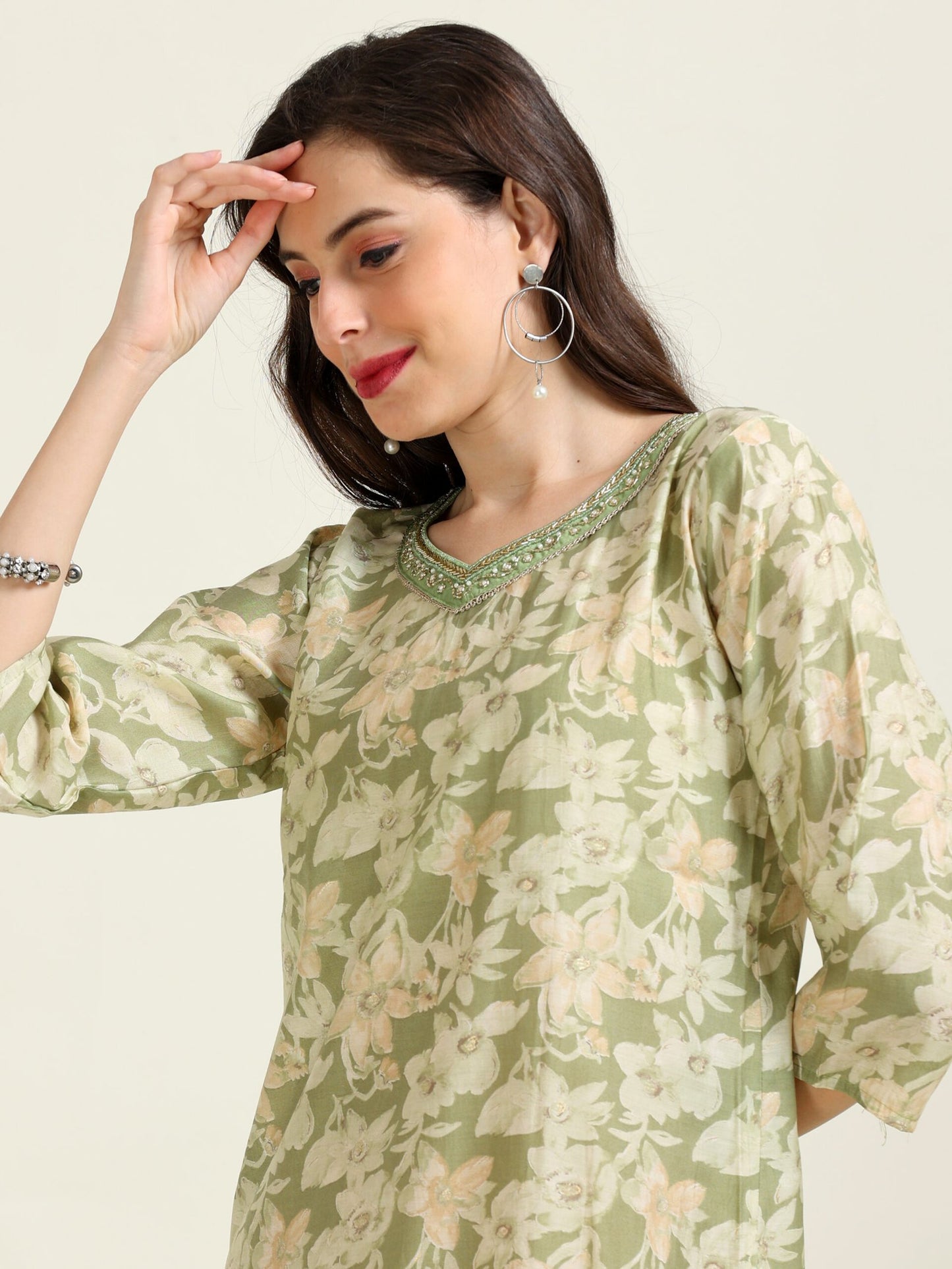 Emerald Allure – Sea-Green Viscose Festive 3 piece set (1KI-5-C5)