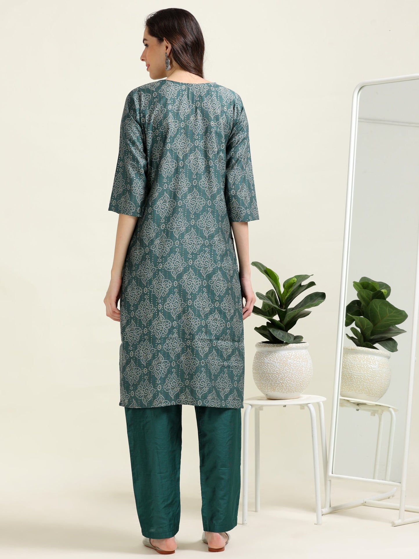 Teal Bandhani Charm – Viscose-Organza 3-Piece Set (1KI-6-C3)