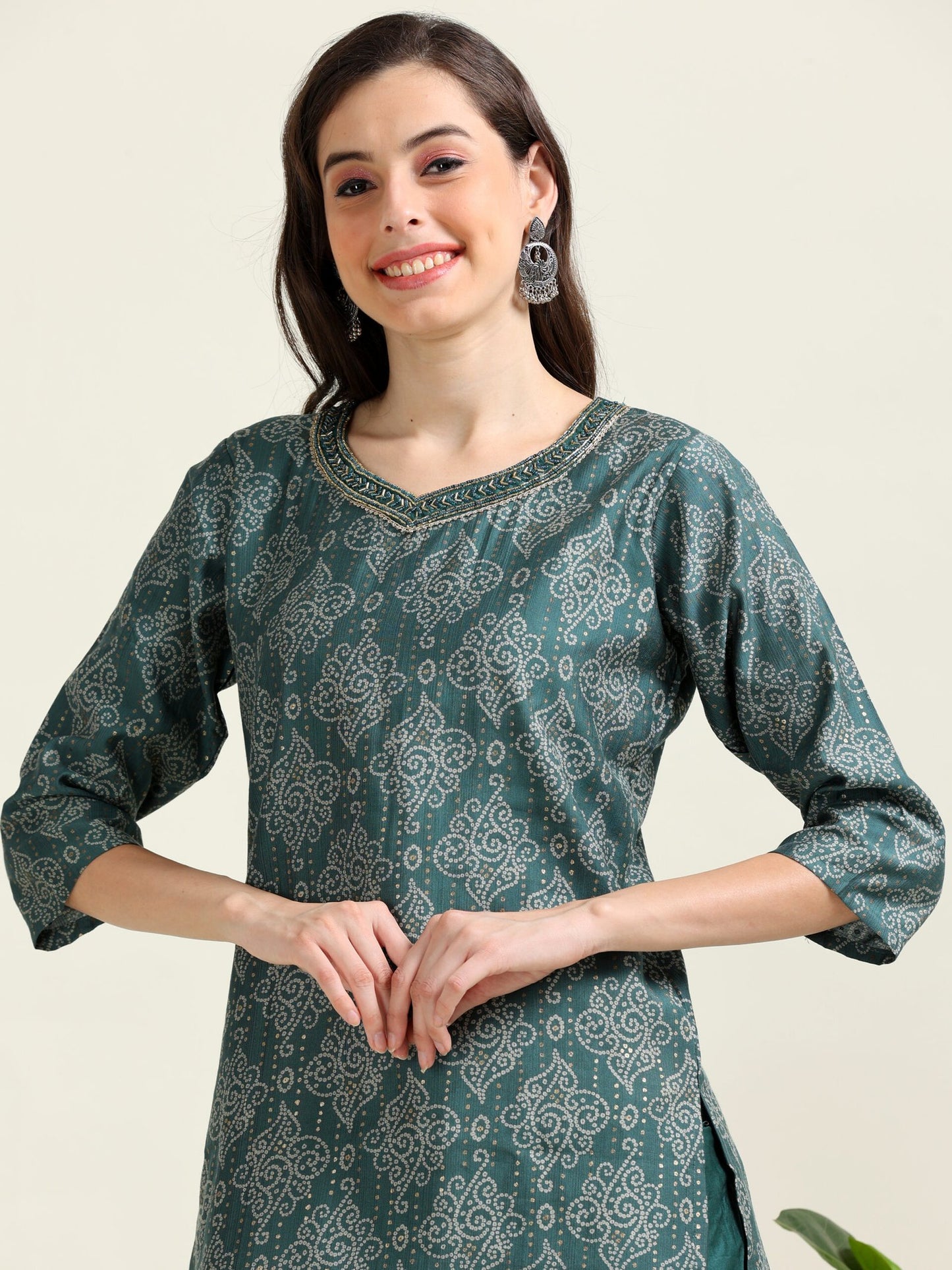 Teal Bandhani Charm – Viscose-Organza 3-Piece Set (1KI-6-C3)