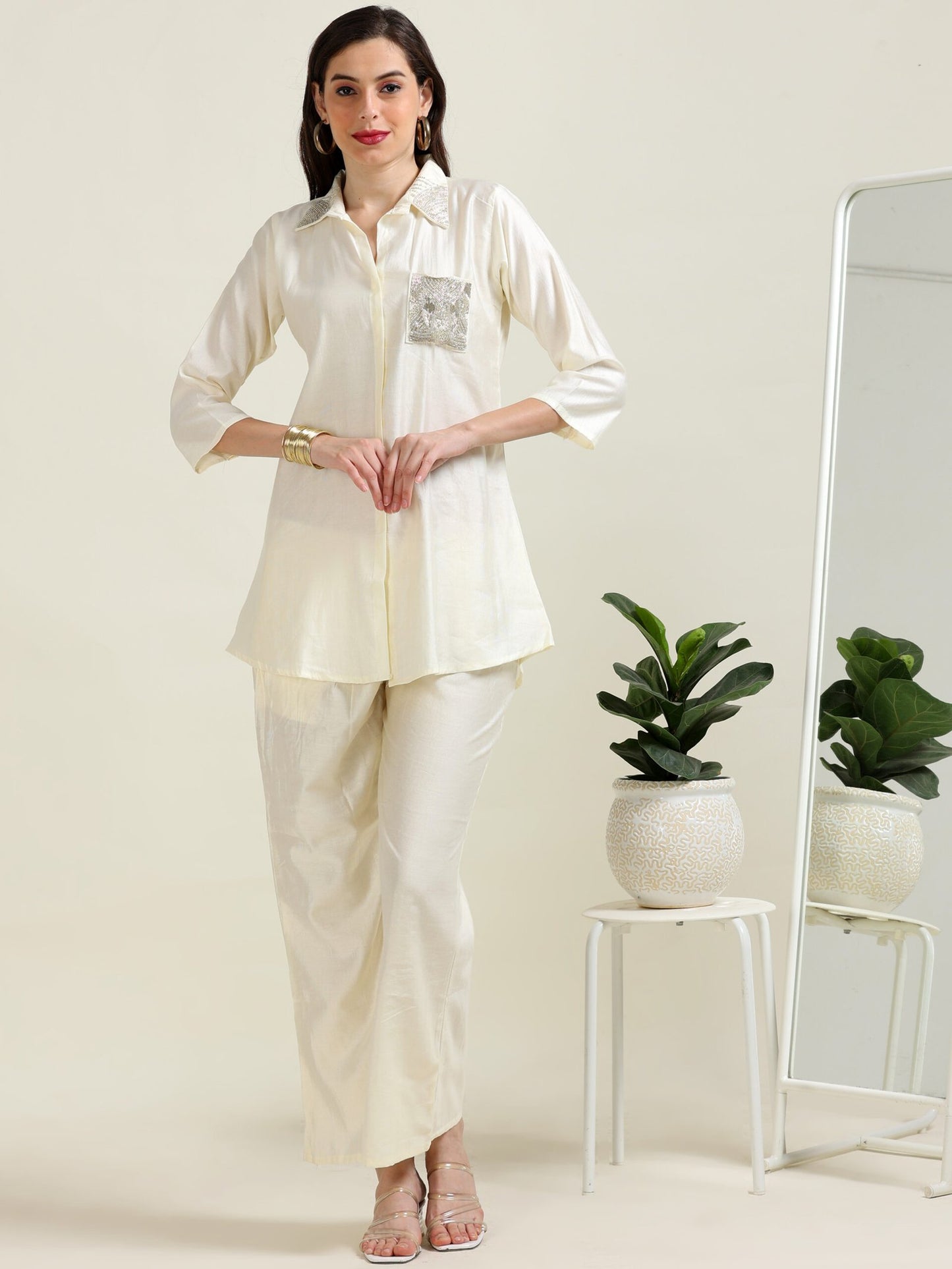 Ivory Minimalist Charm – Off-White Indo-Western Co-Ord Set (1KI-9-B7)
