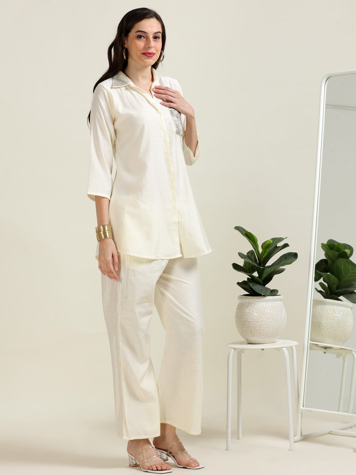 Ivory Minimalist Charm – Off-White Indo-Western Co-Ord Set (1KI-9-B7)