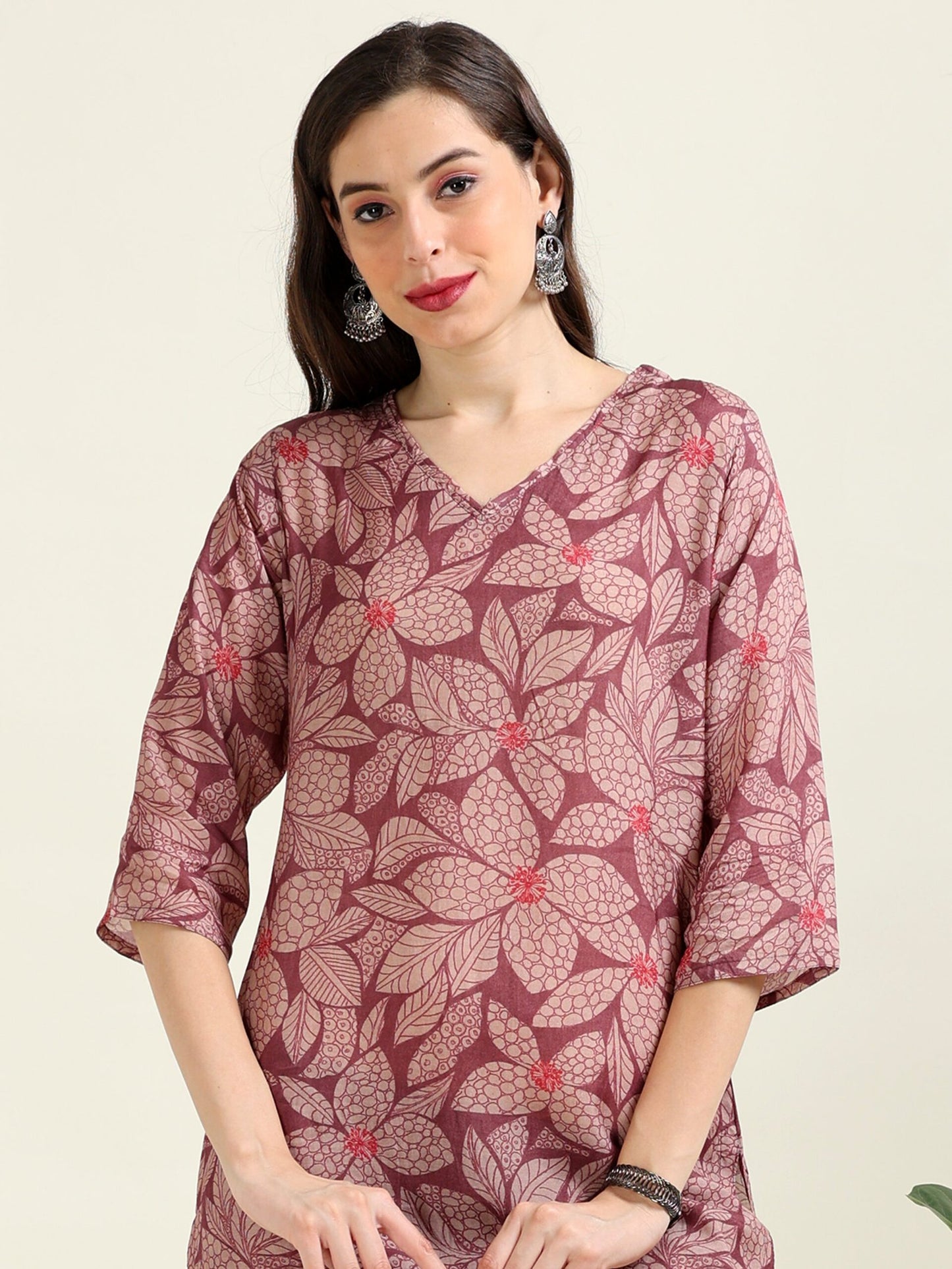 Taupe Timelessness – Mauve Viscose Blend Digital Printed 2 piece set (1NH-2-B4)