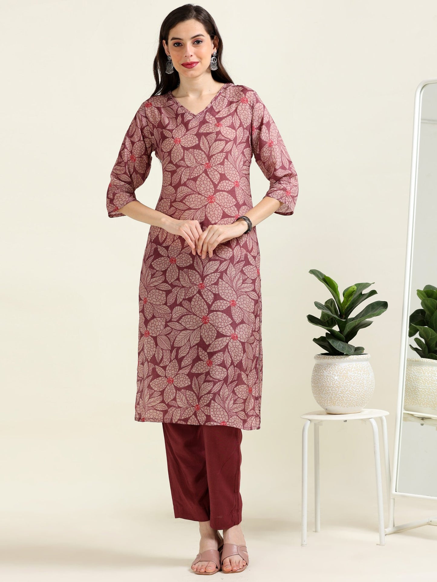 Taupe Timelessness – Mauve Viscose Blend Digital Printed 2 piece set (1NH-2-B4)
