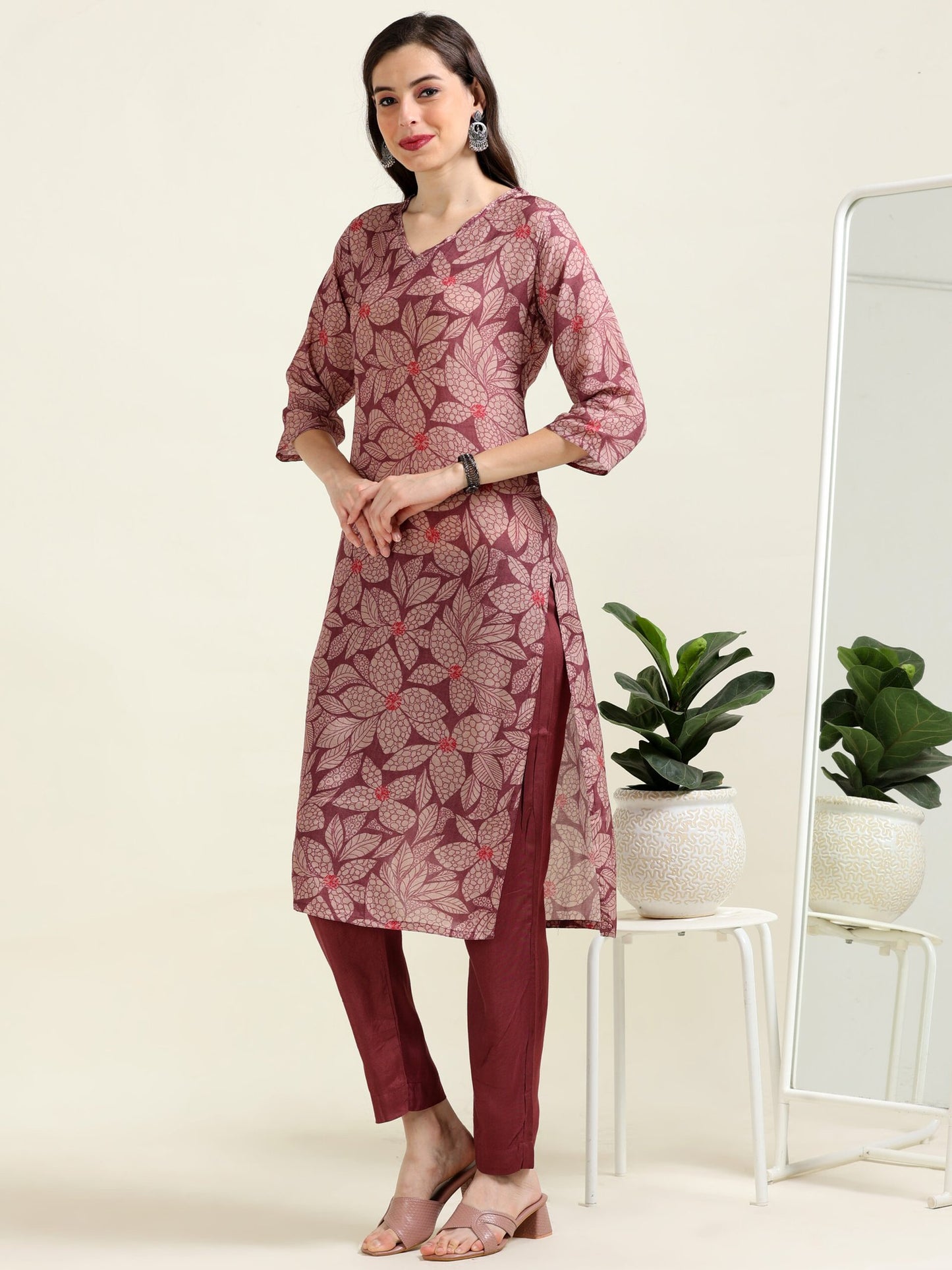 Taupe Timelessness – Mauve Viscose Blend Digital Printed 2 piece set (1NH-2-B4)
