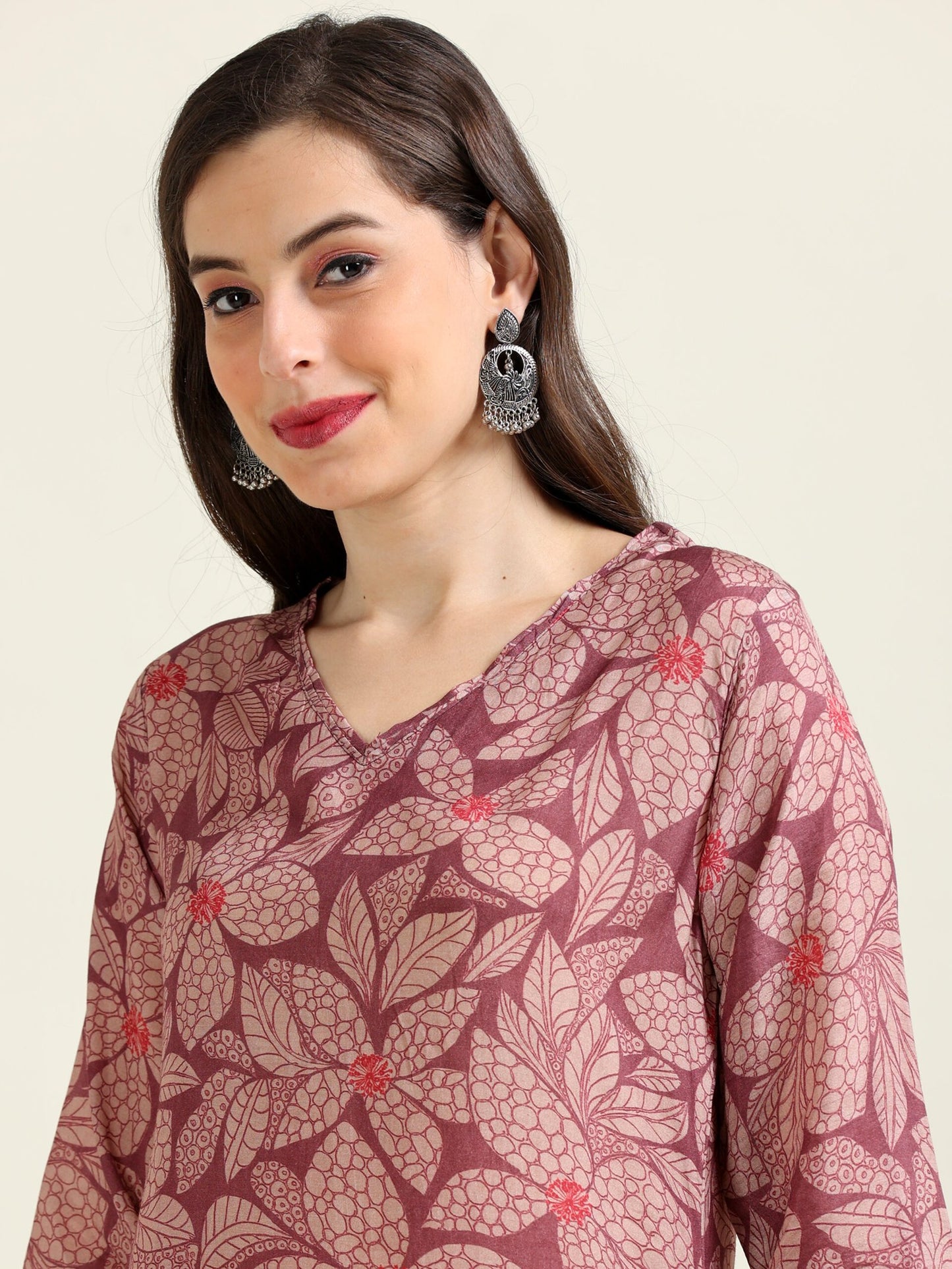 Taupe Timelessness – Mauve Viscose Blend Digital Printed 2 piece set (1NH-2-B4)