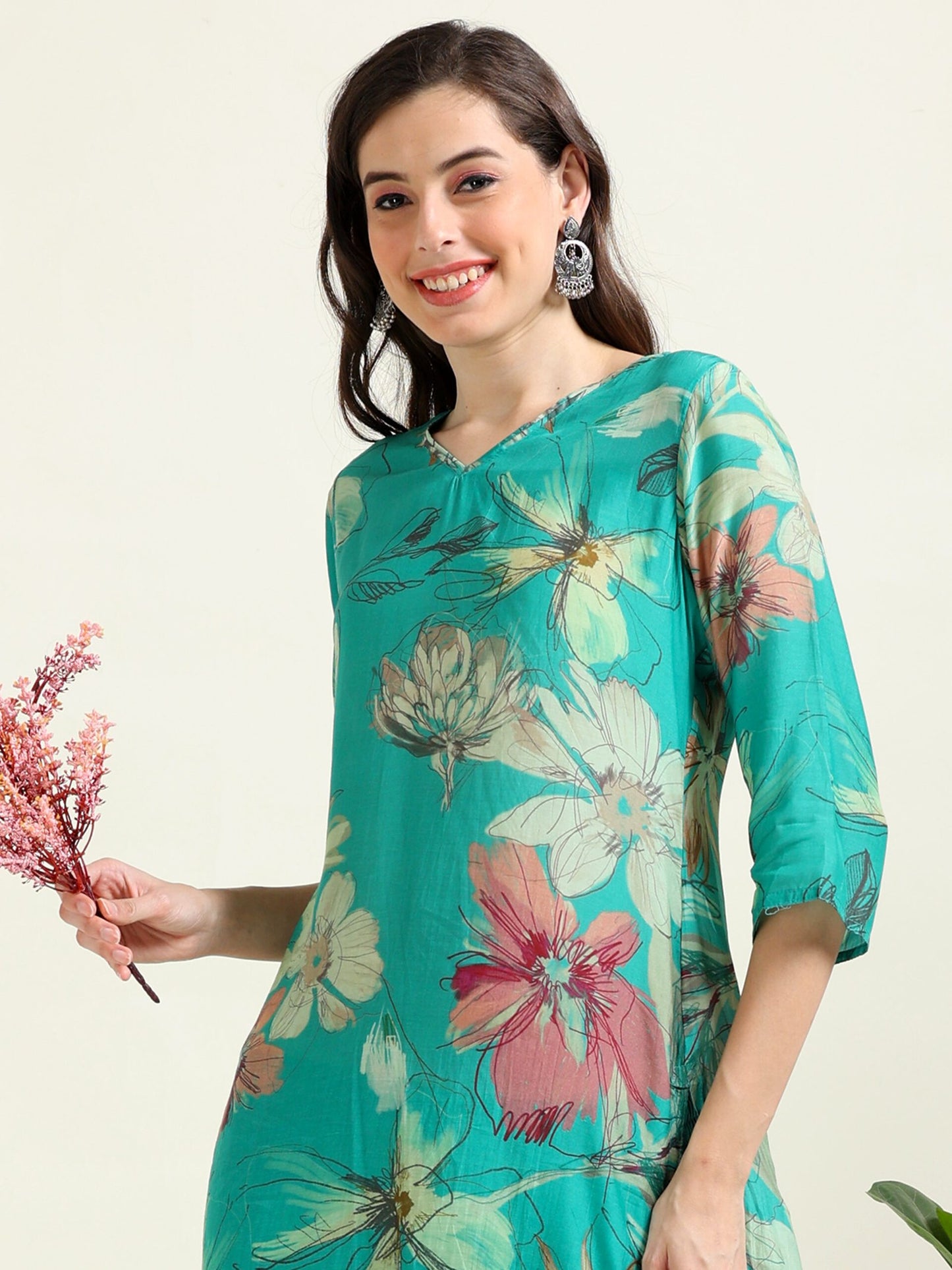 Teal Elegance – Cotton-Visocse 2-Piece Set (1NH-5-B5)