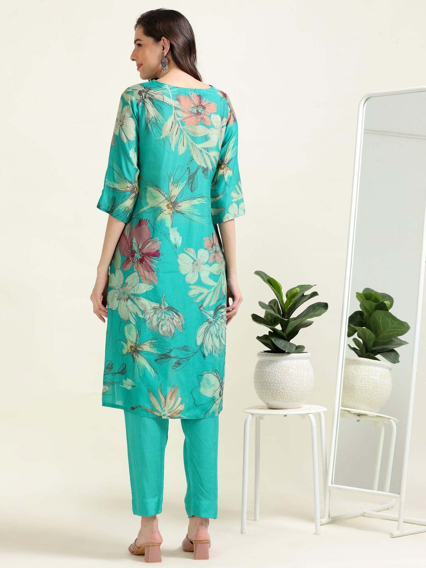 Teal Elegance – Cotton-Visocse 2-Piece Set (1NH-5-B5)