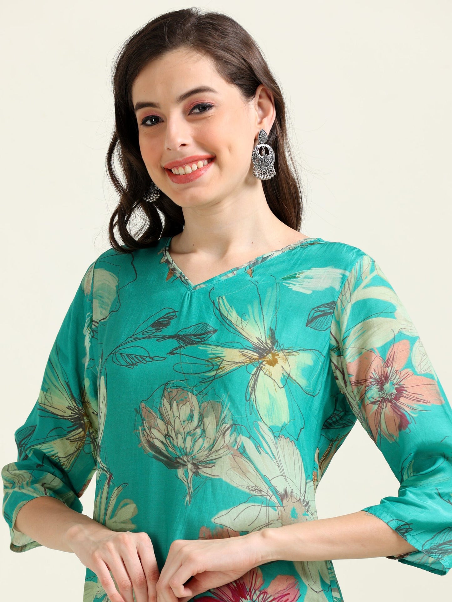 Teal Elegance – Cotton-Visocse 2-Piece Set (1NH-5-B5)