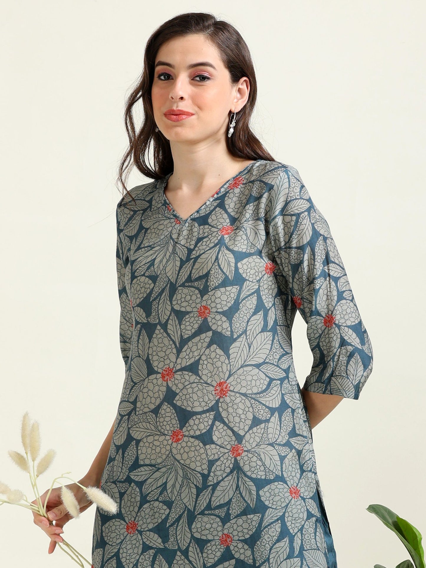 Bluish-Gray Digital Shine – Cotton-viscose 2-Piece Set (1NH-6-B3)