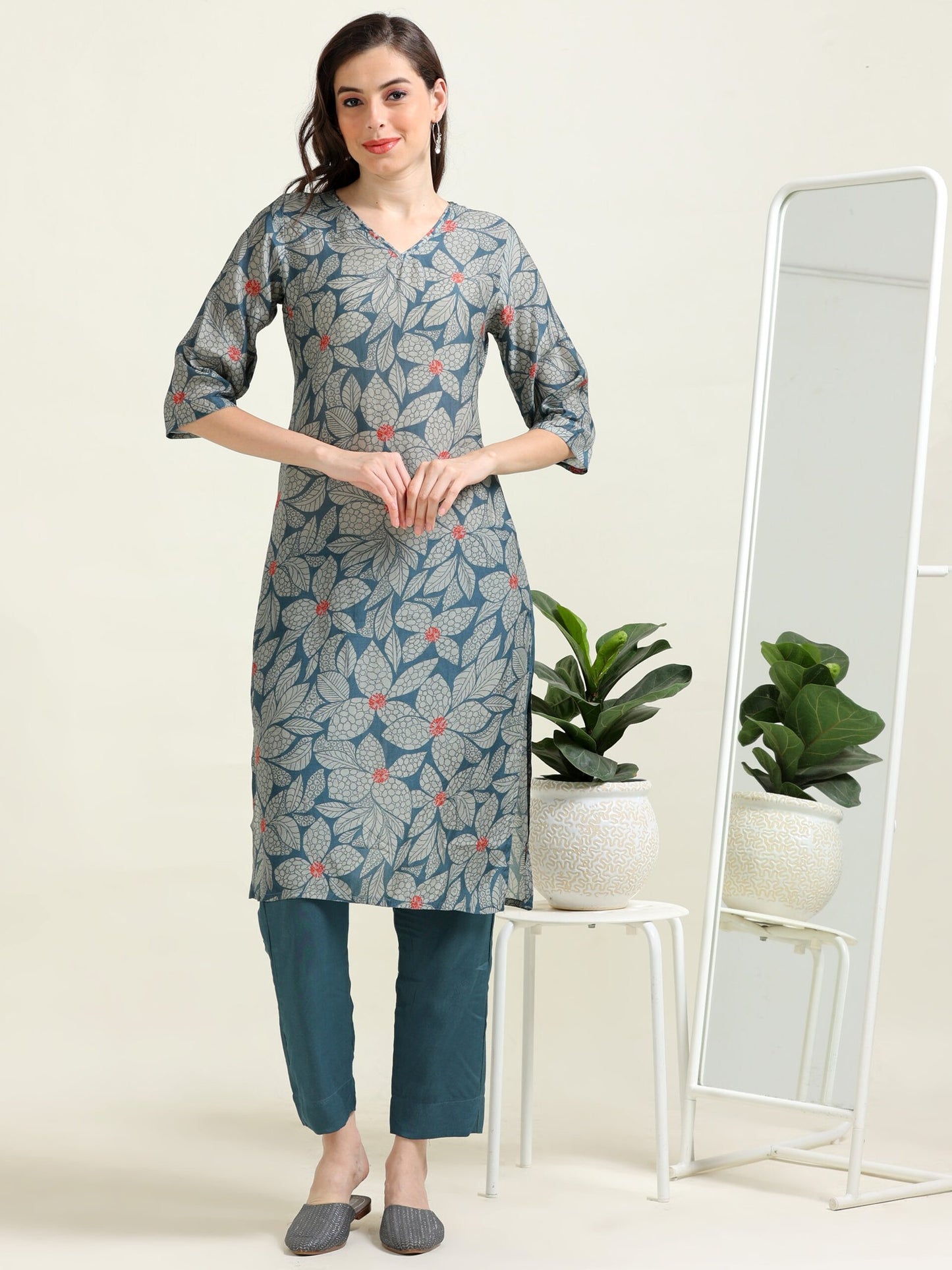Bluish-Gray Digital Shine – Cotton-viscose 2-Piece Set (1NH-6-B3)