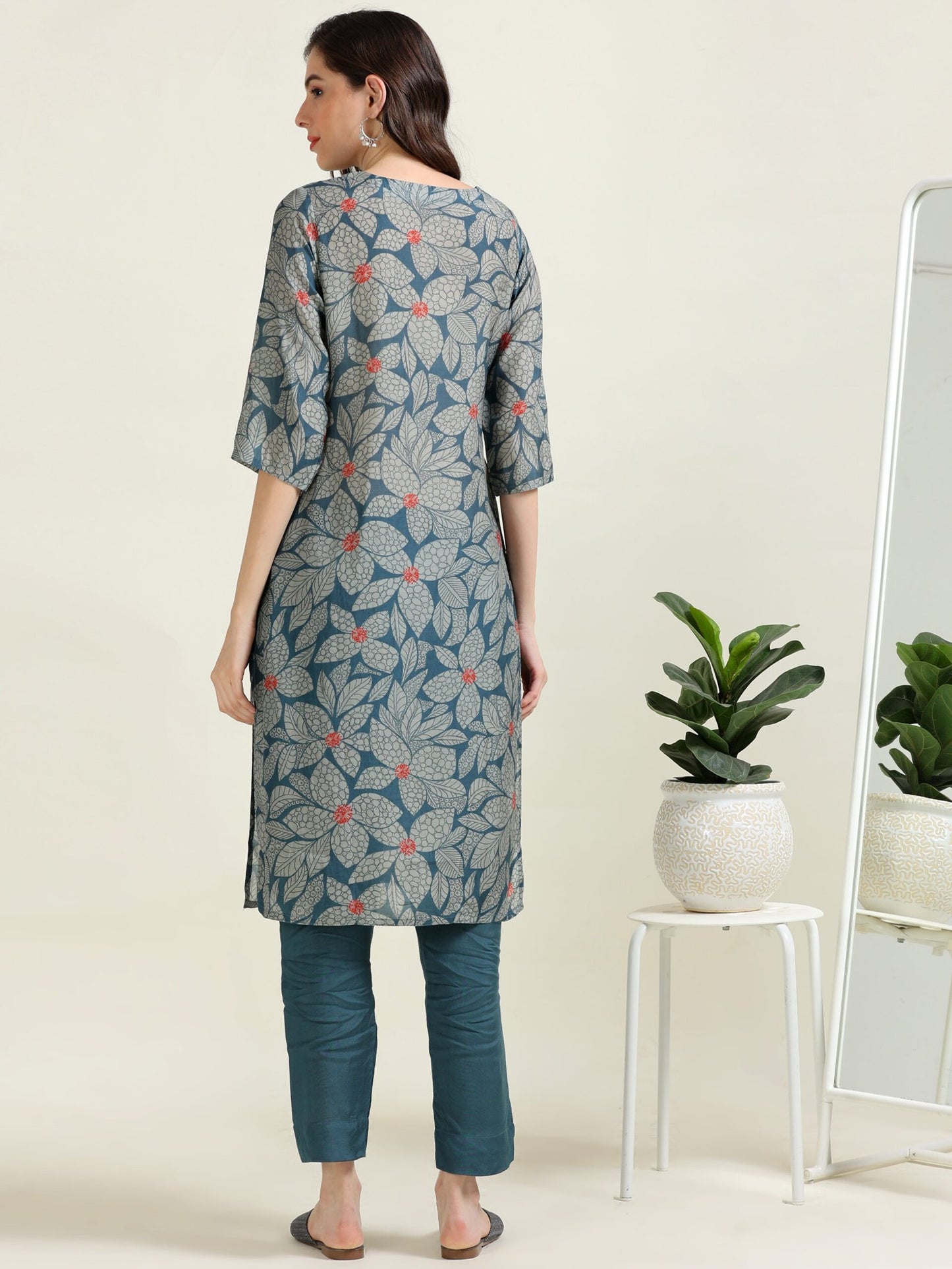 Bluish-Gray Digital Shine – Cotton-viscose 2-Piece Set (1NH-6-B3)